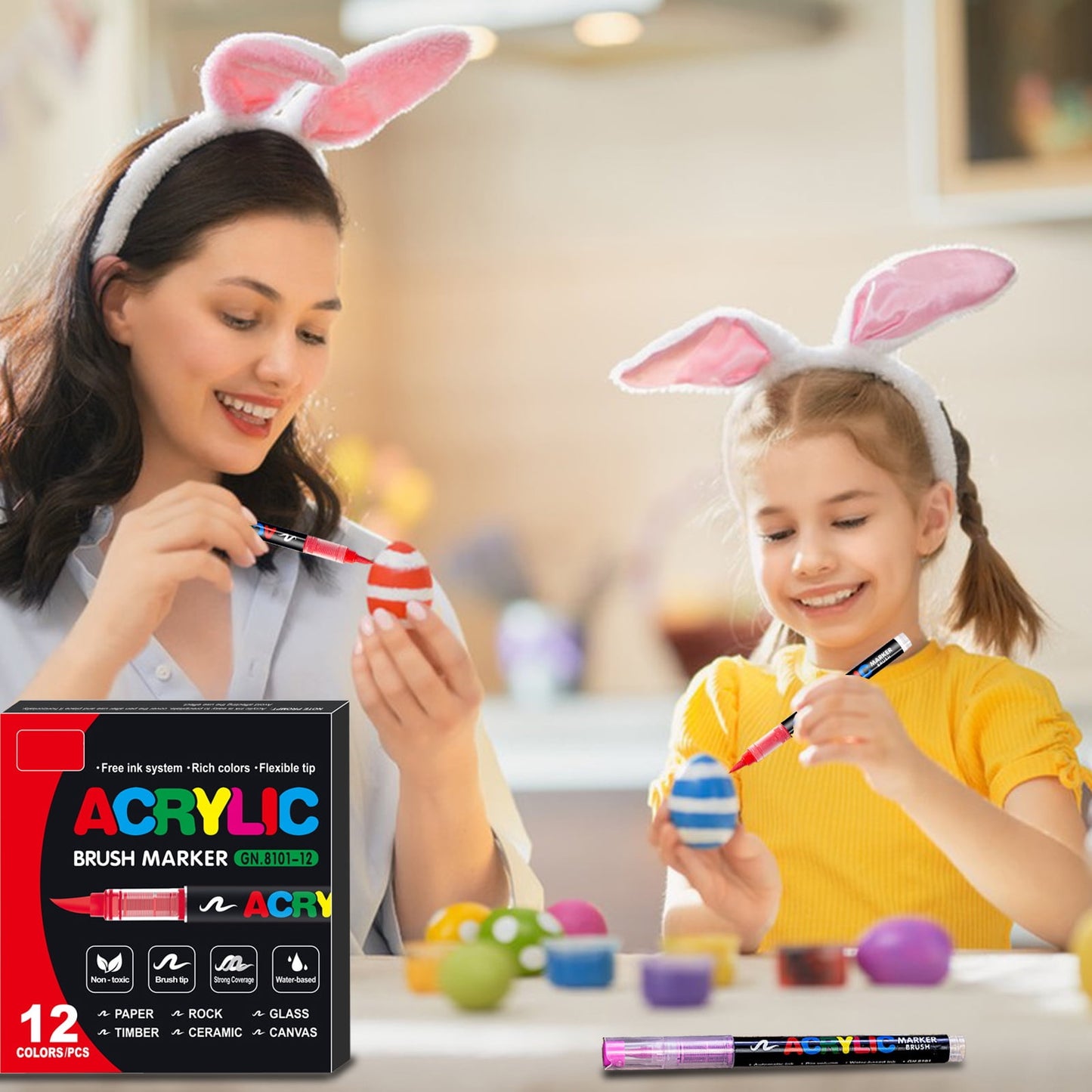 Ceramic Pen 12 Color Permanent Markers Waterproof (1.0-6.0mm) Acrylic Pens Suitable for Glass Ceramic Canvas Stone Metal Easter Eggs
