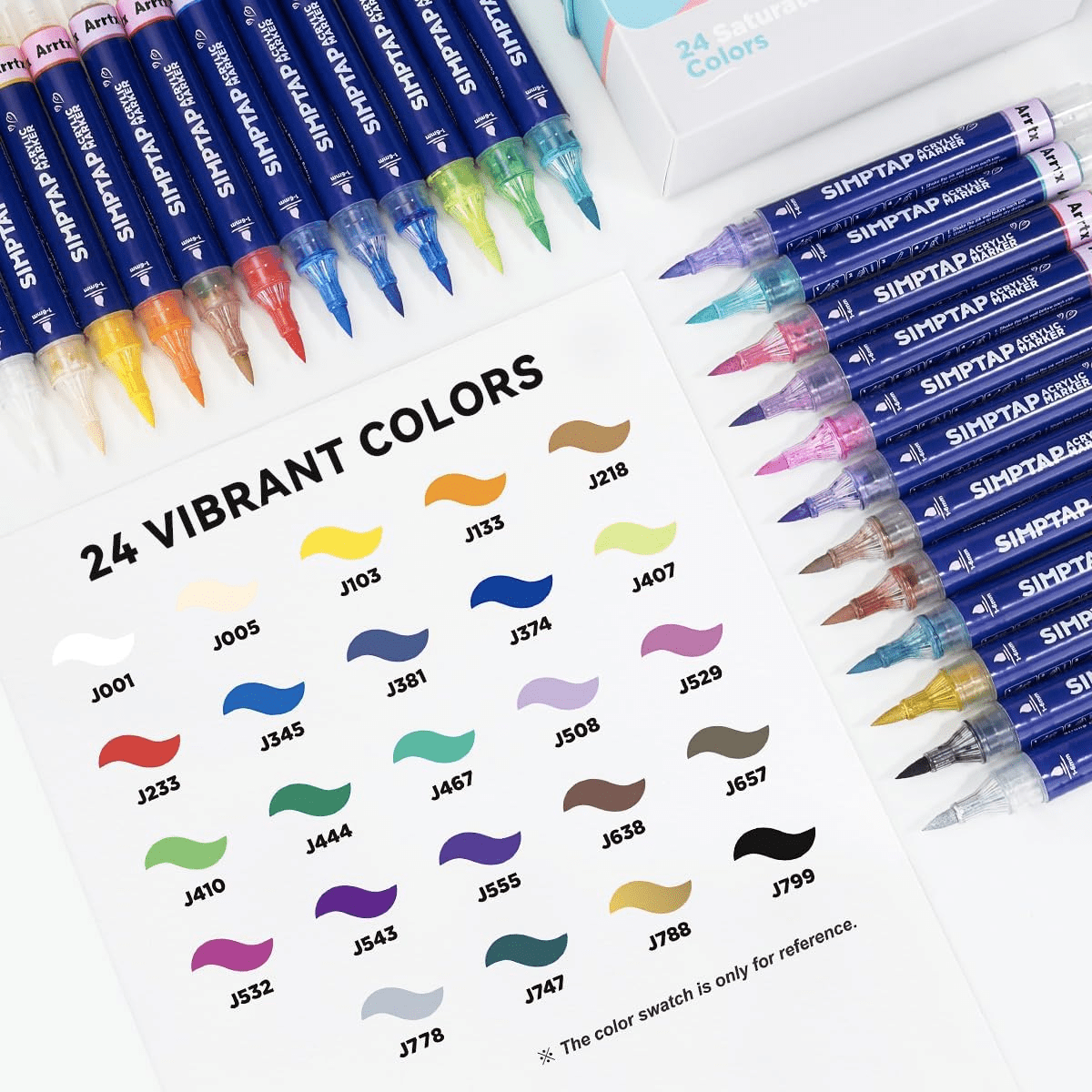 SIMPTAP Top Valve Action Markers, Set of 24 Colors Acrylic Paint Pens Art Supplies for Adults