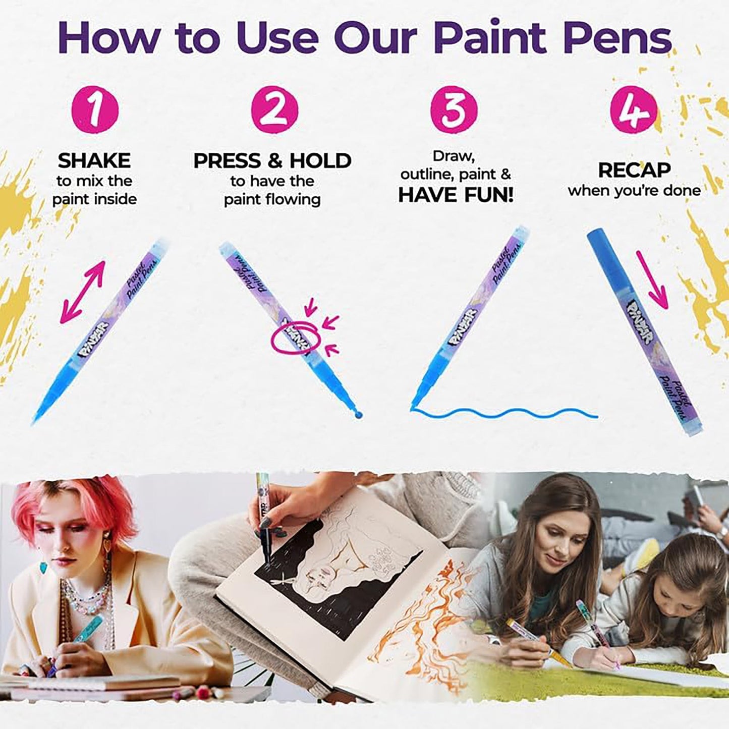 Pintar: Acrylic Paint Markers: Pastel - Extra Fine Tip .7mm, 16 Pack - Subtle Opague Colors, Japanese Ink Multi-Surface Pens, Premium Art Supplies