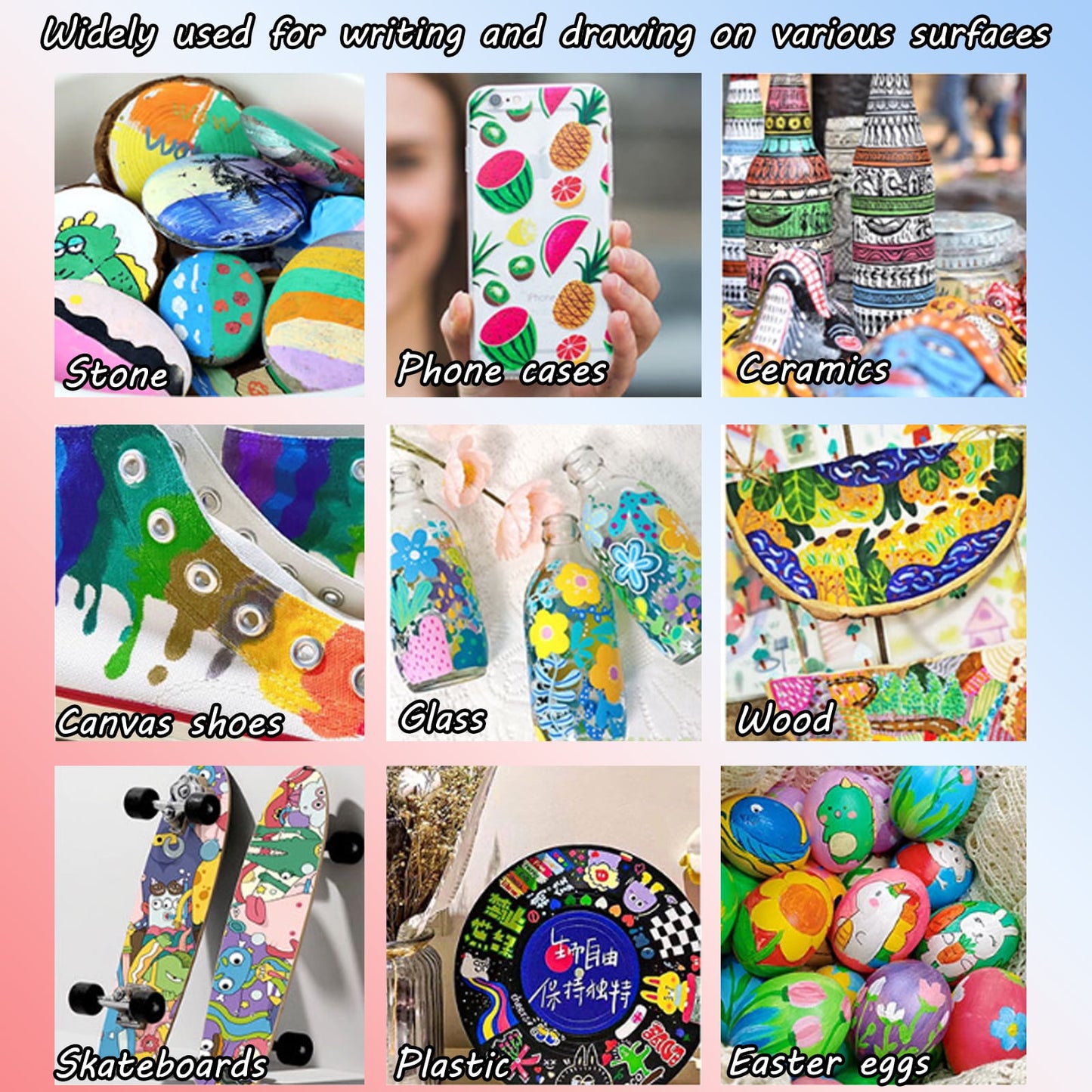 Ceramic Pen 12 Color Permanent Markers Waterproof (1.0-6.0mm) Acrylic Pens Suitable for Glass Ceramic Canvas Stone Metal Easter Eggs