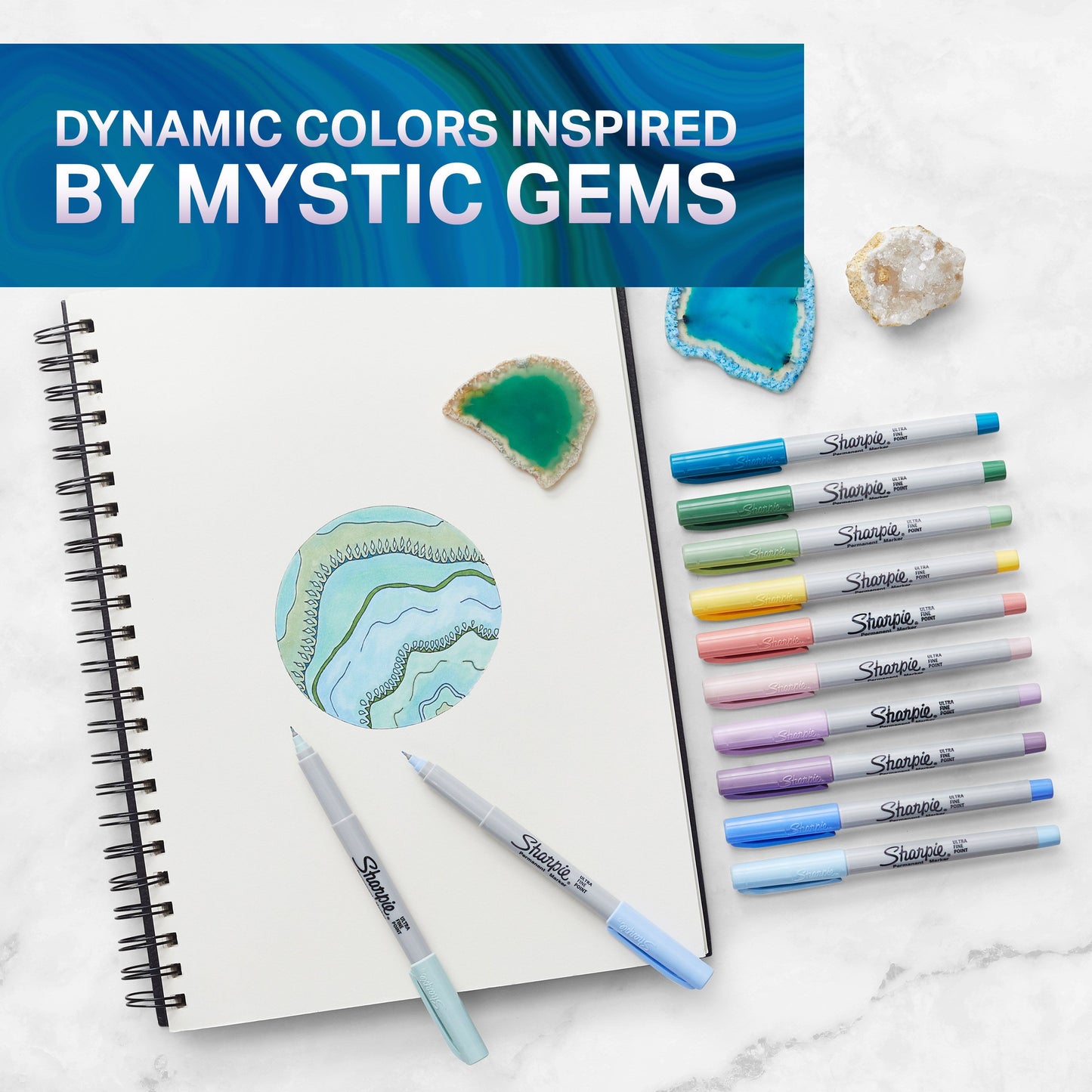 Sharpie Permanent Markers, Mystic Gem, Ultra-Fine Point, Assorted, 24 Count