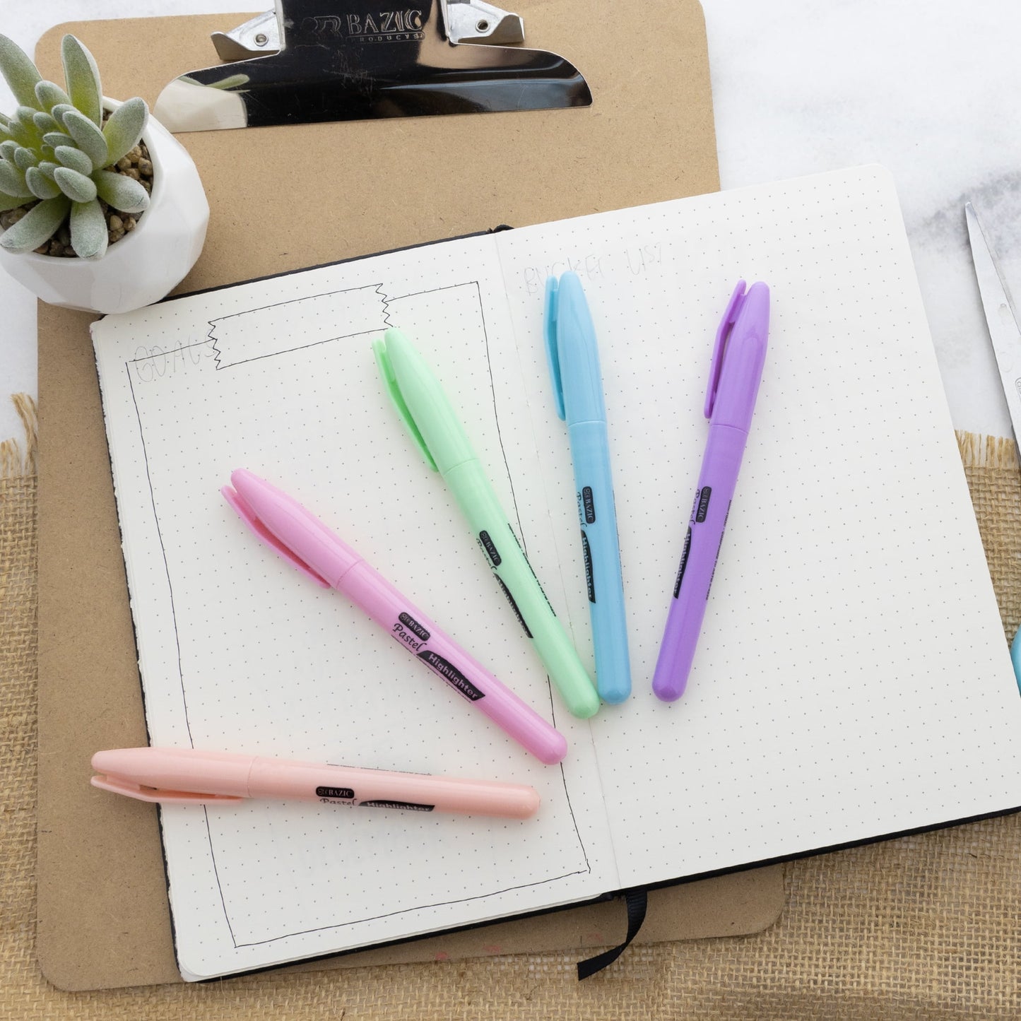 BAZIC Pastel Highlighter Assorted Color Pen Style, Chisel Tip Broad Fine Line Highlighters (5/Pack), 1-Pack