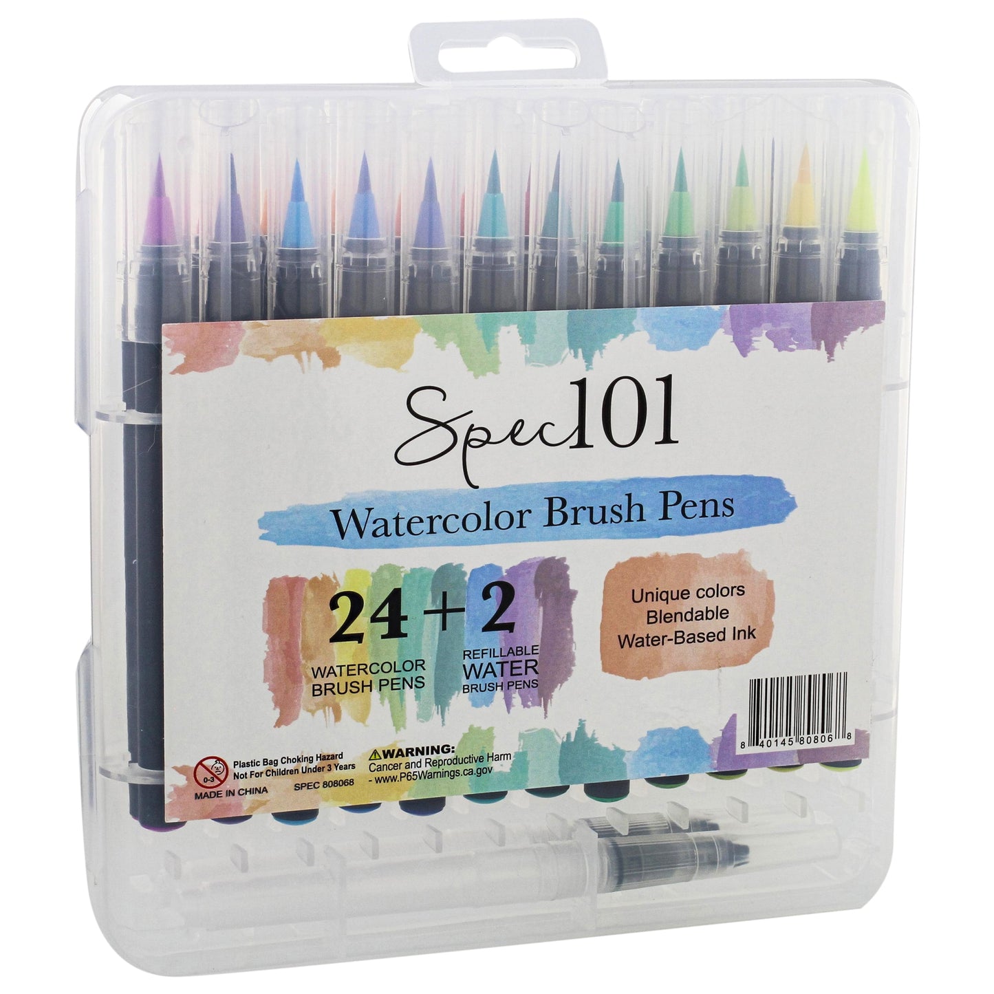 Spec101 Watercolor Pens Brush Set - 24 Watercolor Brush Markers and 2 Blend Pens