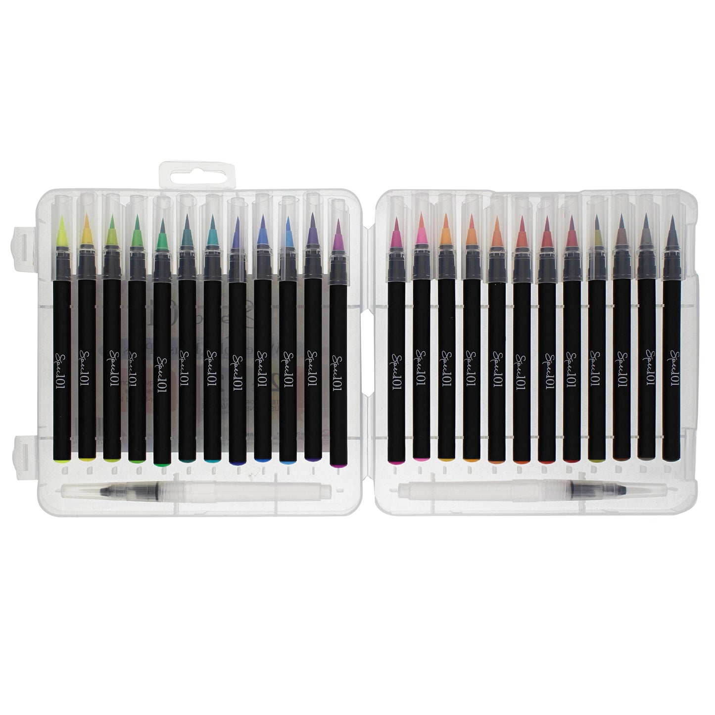 Spec101 Watercolor Pens Brush Set - 24 Watercolor Brush Markers and 2 Blend Pens