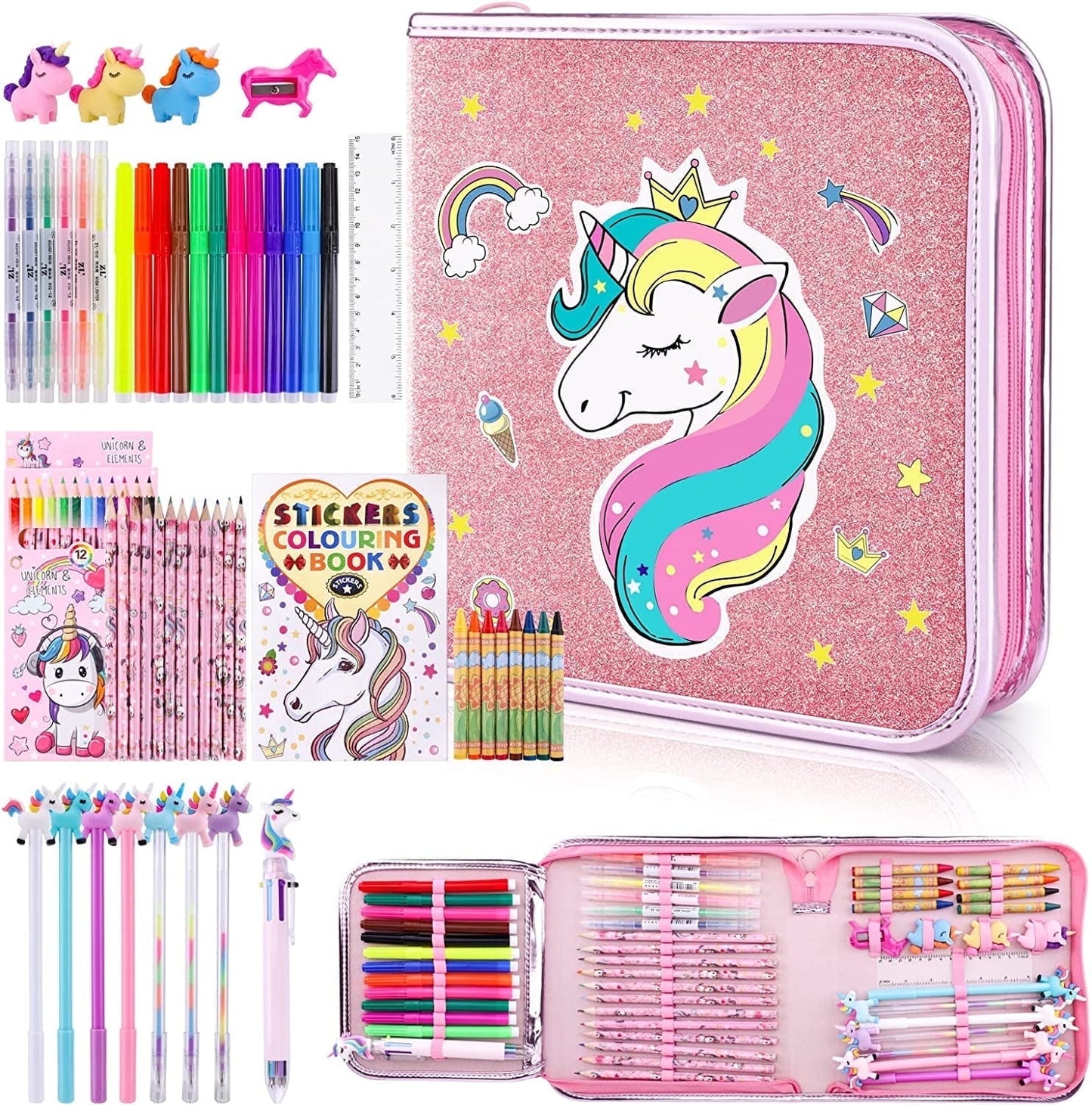 JYPS Mermaid Art Craft Kit for Kids, Glitter Fruit Scented Markers Set (56 Count)