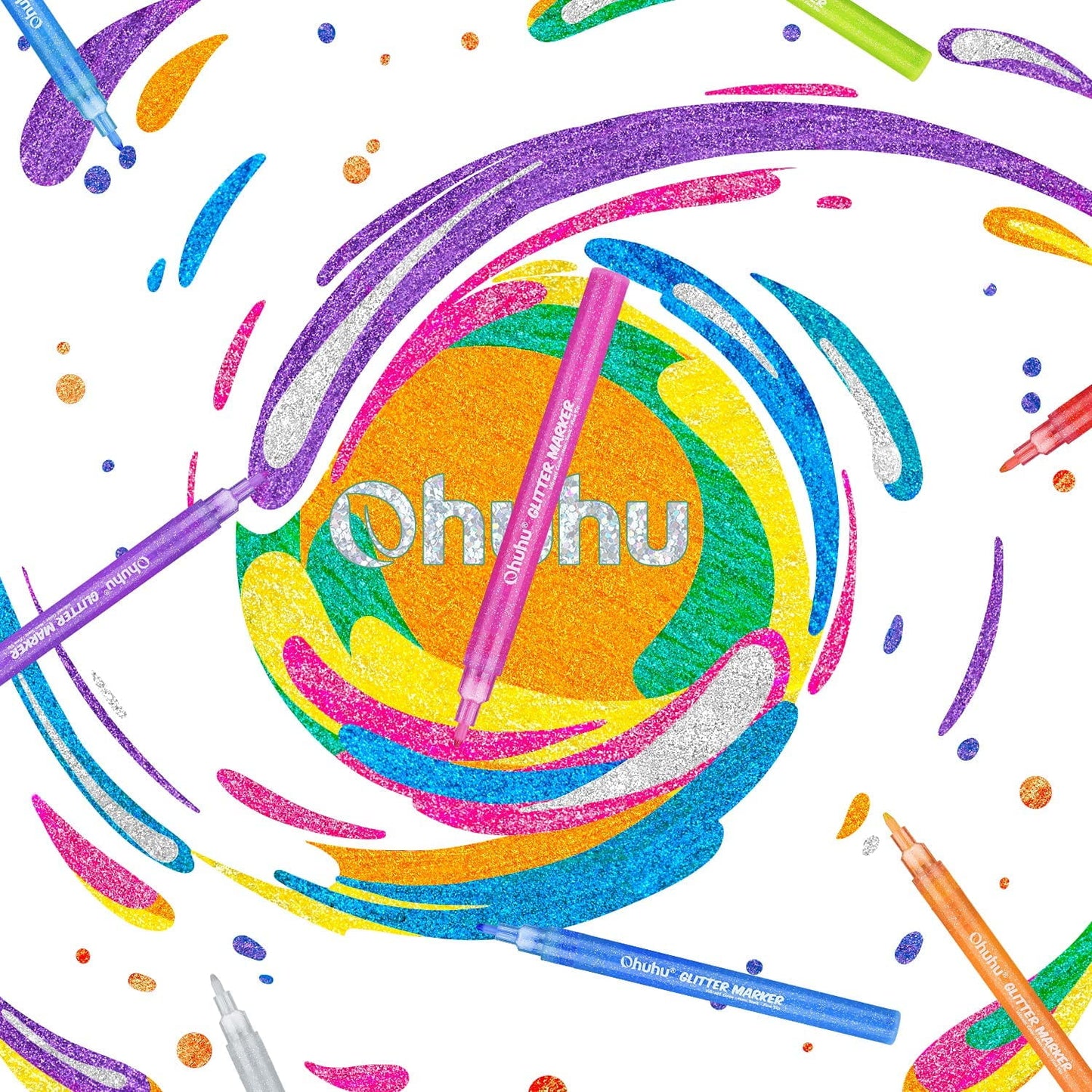 Ohuhu Glitter Markers, 12 Metallic Colors, Fine Tip, Water-Based Ink, for DIY Crafts