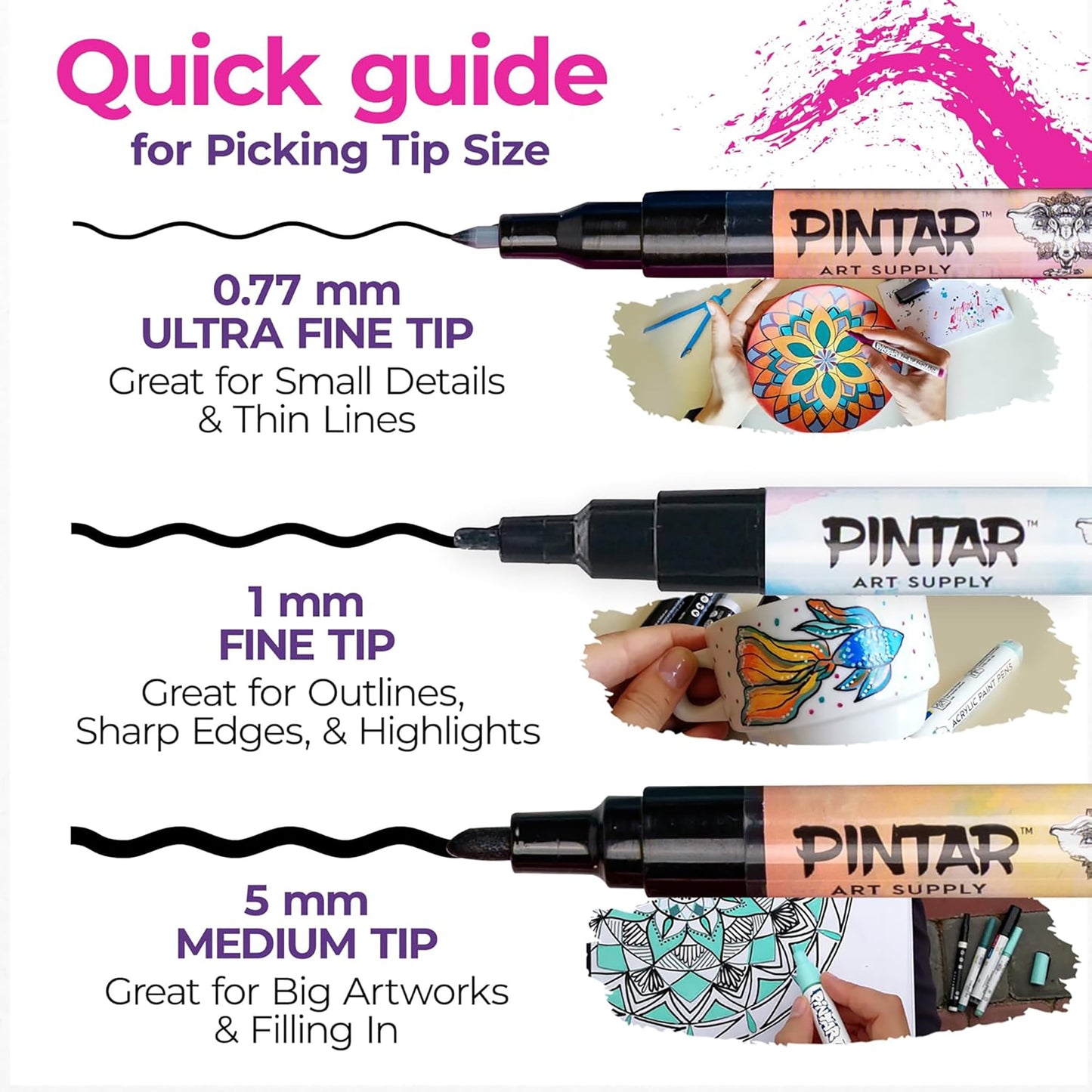 Pintar: Acrylic Paint Markers: Extra Fine Tip .7mm, 24 Pack-Bright Opague Colors, Glossy Finish, Japanese Ink Multi-Surface Pens, Premium Art Supplies