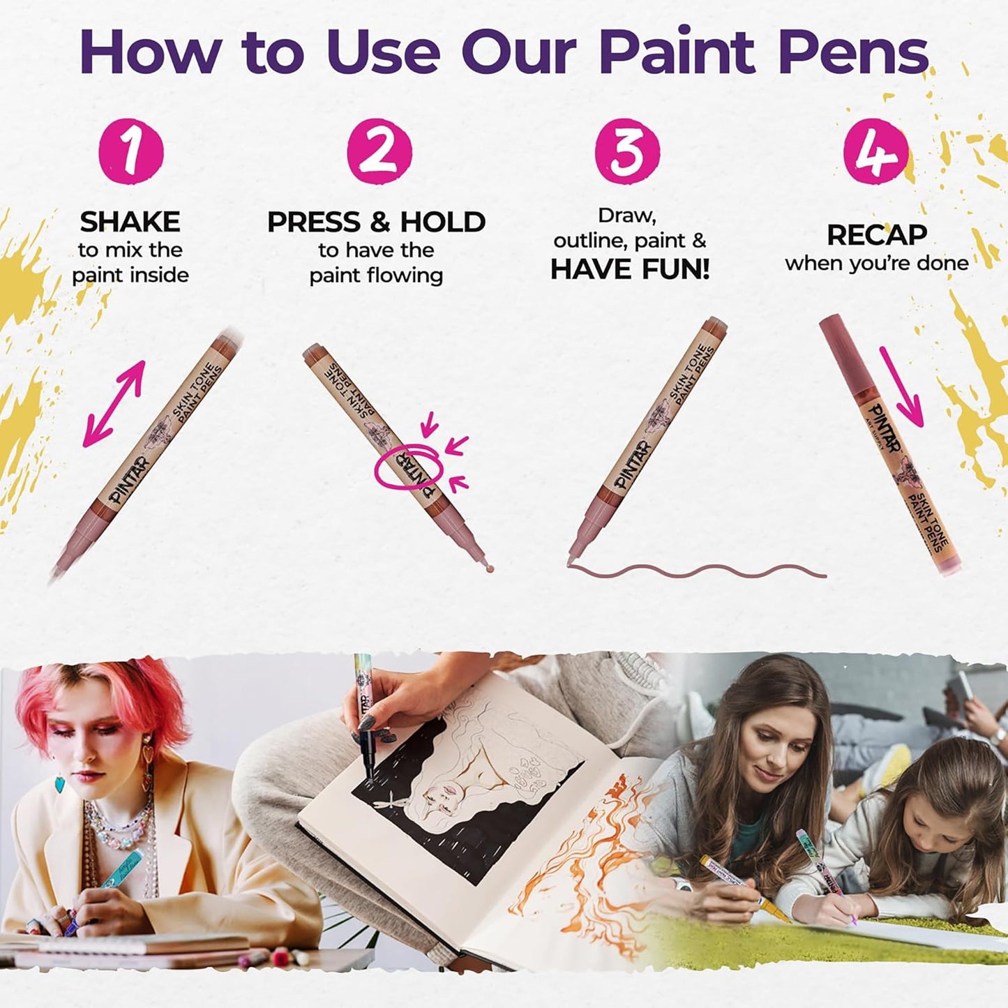Pintar: Acylic Paint Markers: Skin Tone - Extra Fine Tip .7mm, 20 Pack - Warm Opague Colors, Japanese Ink Multi-Surface Pens, Premium Art Supplies