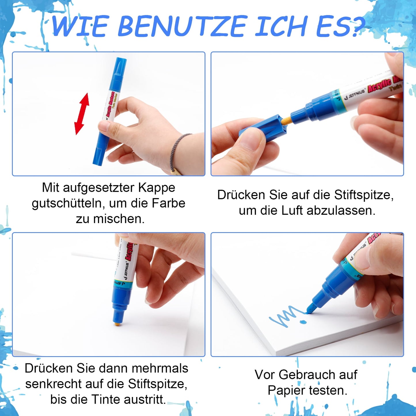 JEFFNIUB Acrylic Paint Pens Dual Tips 2mm-0.7mm, 12 Colors Paint Pens Markers for Rock Painting Glass, Wood, Canvas DIY Drawing