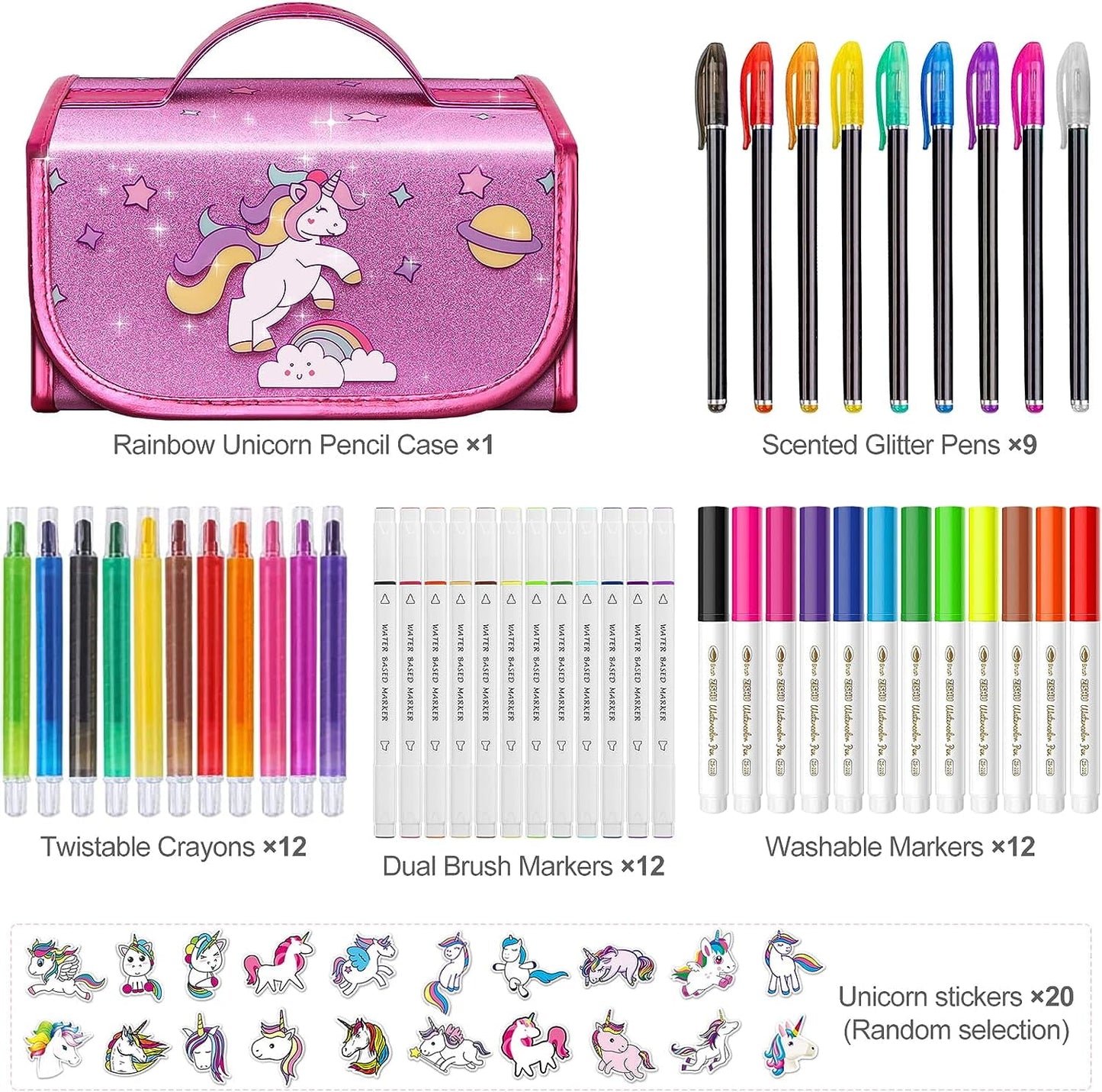 Huge Wave 45 Piece Fruit Scented Markers Set for Girls, with Unicorn Pencil Case, Art Supplies Birthday Gift for Kids Ages 4-9 Years Olds