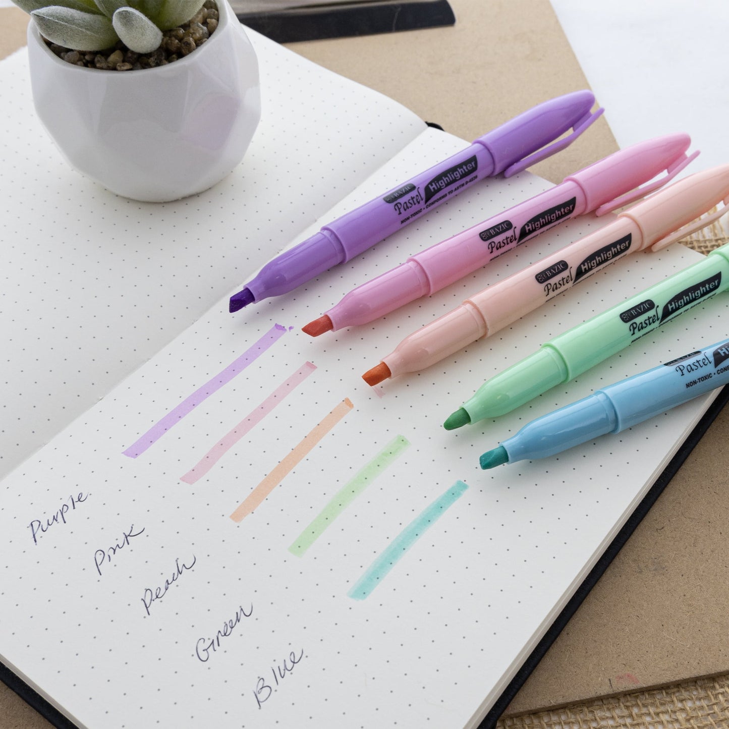 BAZIC Pastel Highlighter Assorted Color Pen Style, Chisel Tip Broad Fine Line Highlighters (5/Pack), 1-Pack