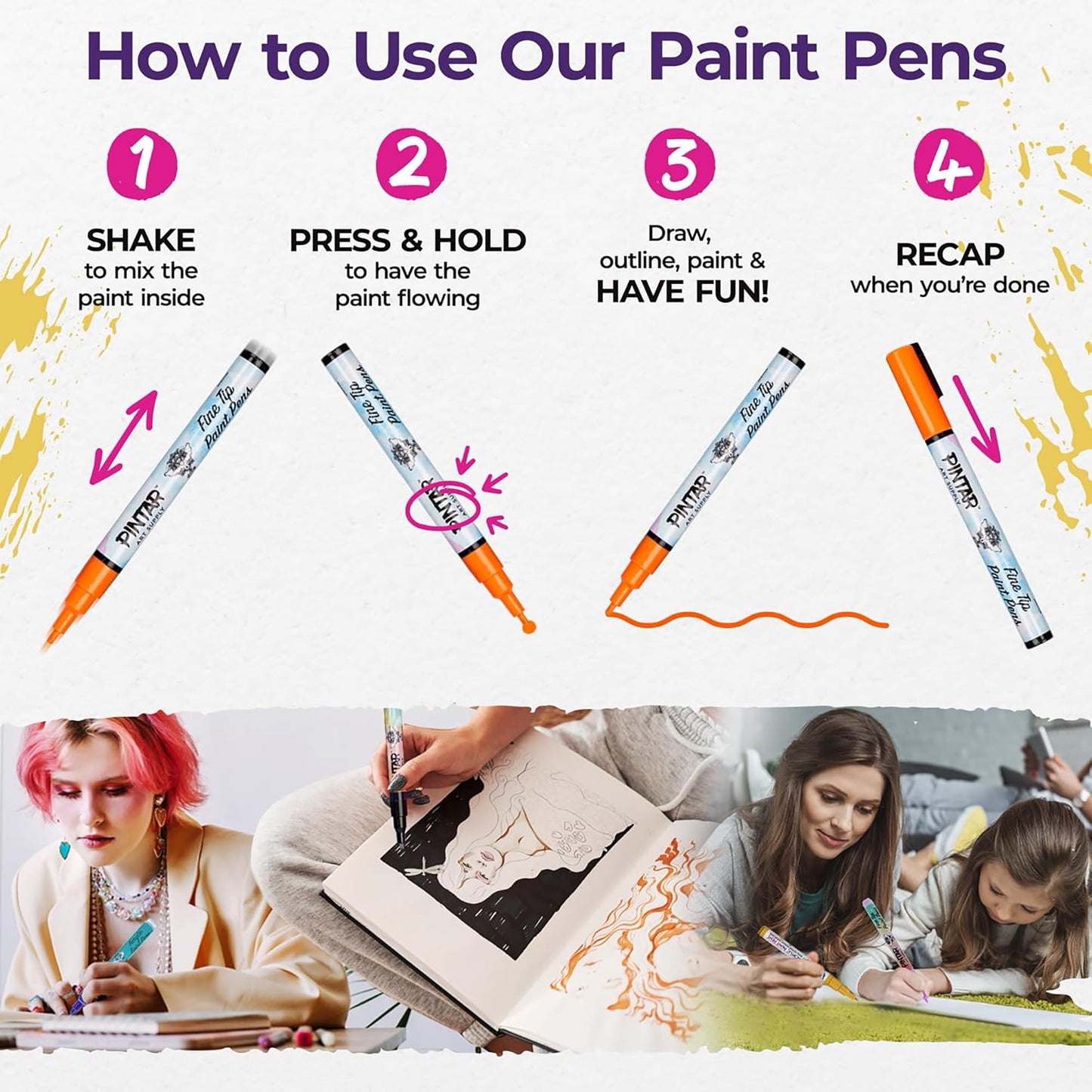 Pintar: Acrylic Paint Markers - Fine Tip 1mm, 35 Pack- Bright Opague Colors, Glossy Finish, Japanese Ink Multi-Surface Pens, Premium Art Supplies