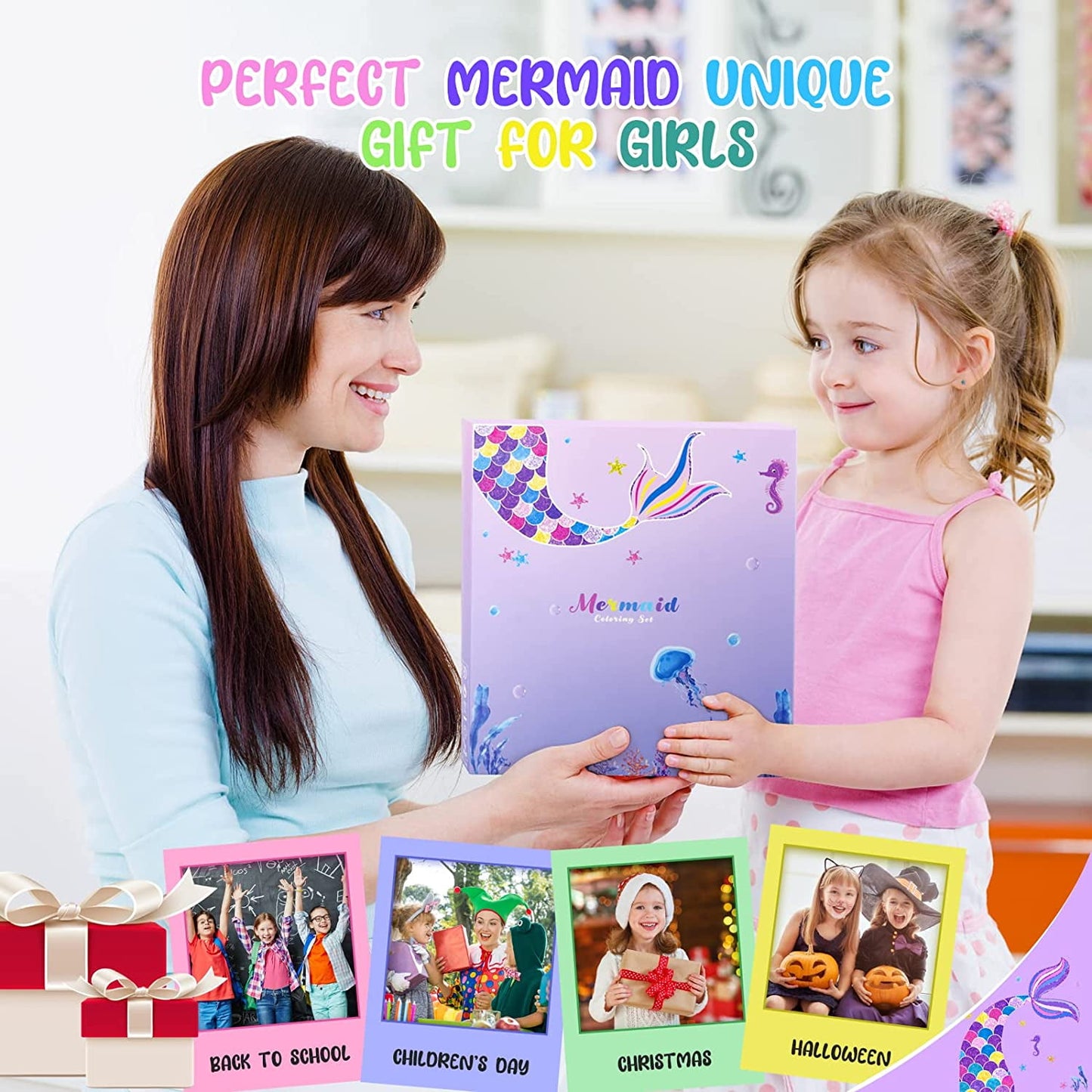 JYPS Mermaid Art Craft Kit for Kids, Glitter Fruit Scented Markers Set (56 Count)