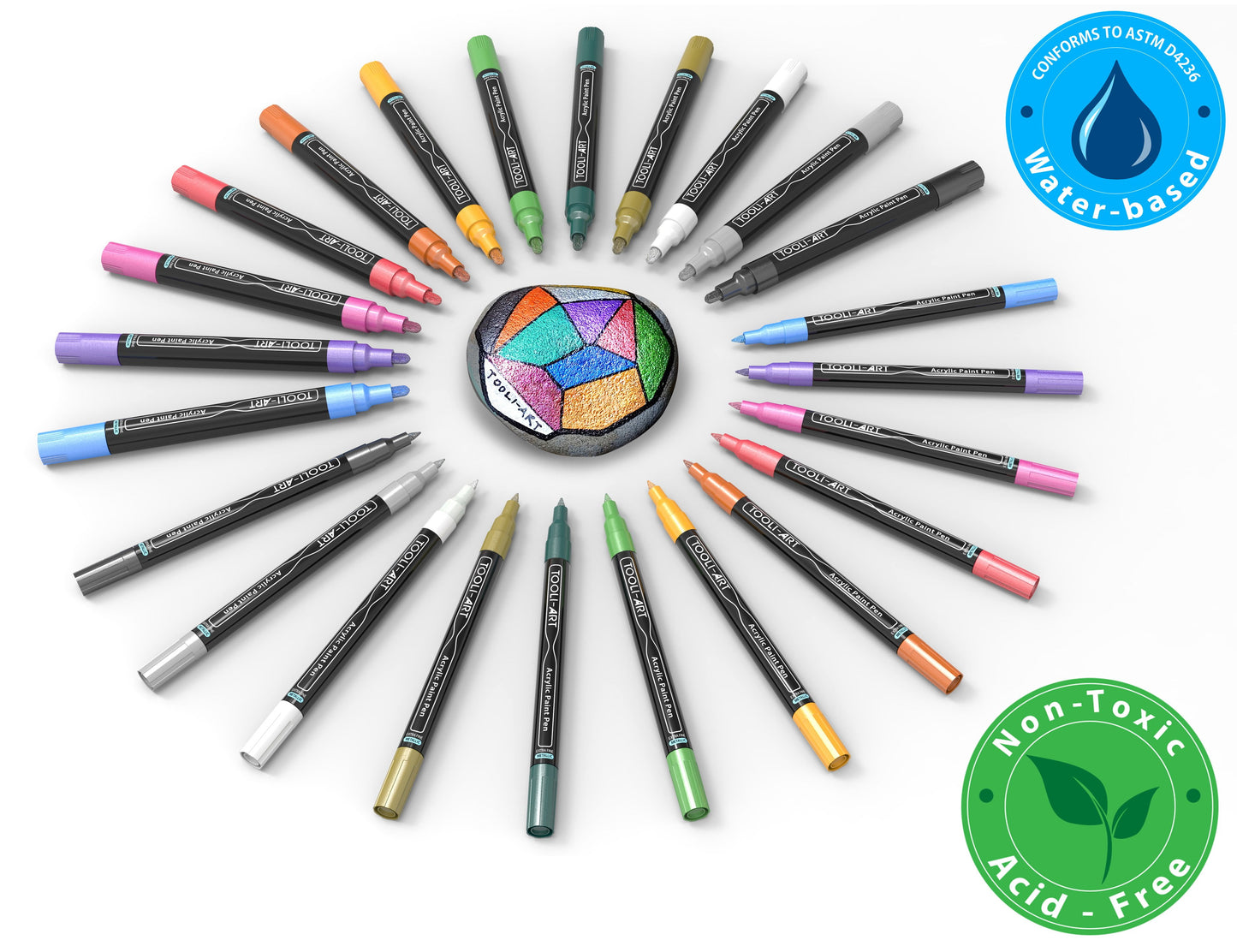 Tooli-Art Metallic Acrylic Paint Pens Marker Set for Rocks, Glass, Mugs, and Most Surfaces with 0.7mm Extra Fine And 3.0mm Medium Tip Combo Marker Set of 24