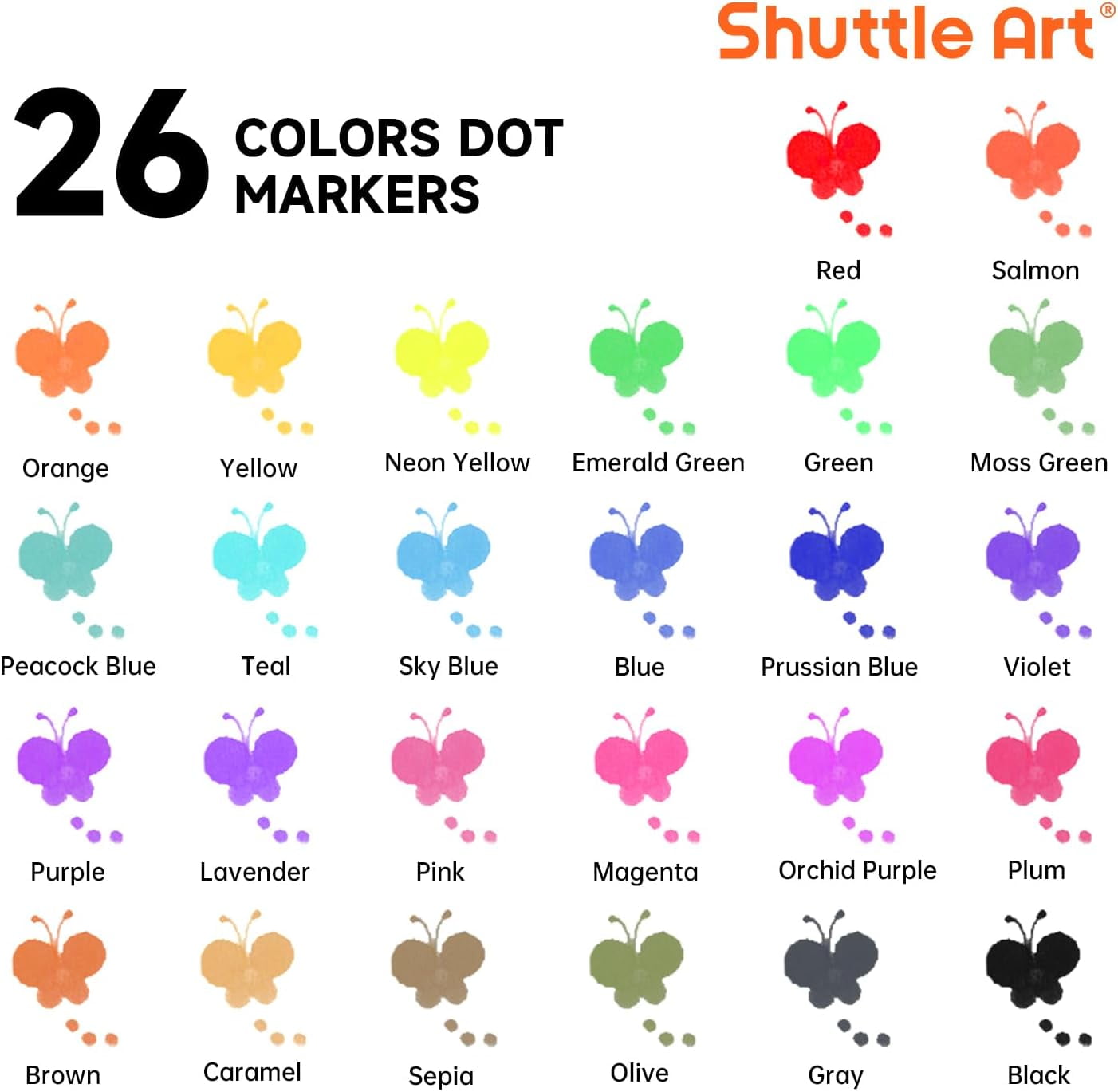 Shuttle Art Washable Dot Markers 26 Colors with Free Activity Book, Fun Art Supplies, Non Toxic Water-Based Paint Daubers, Dot Art Markers