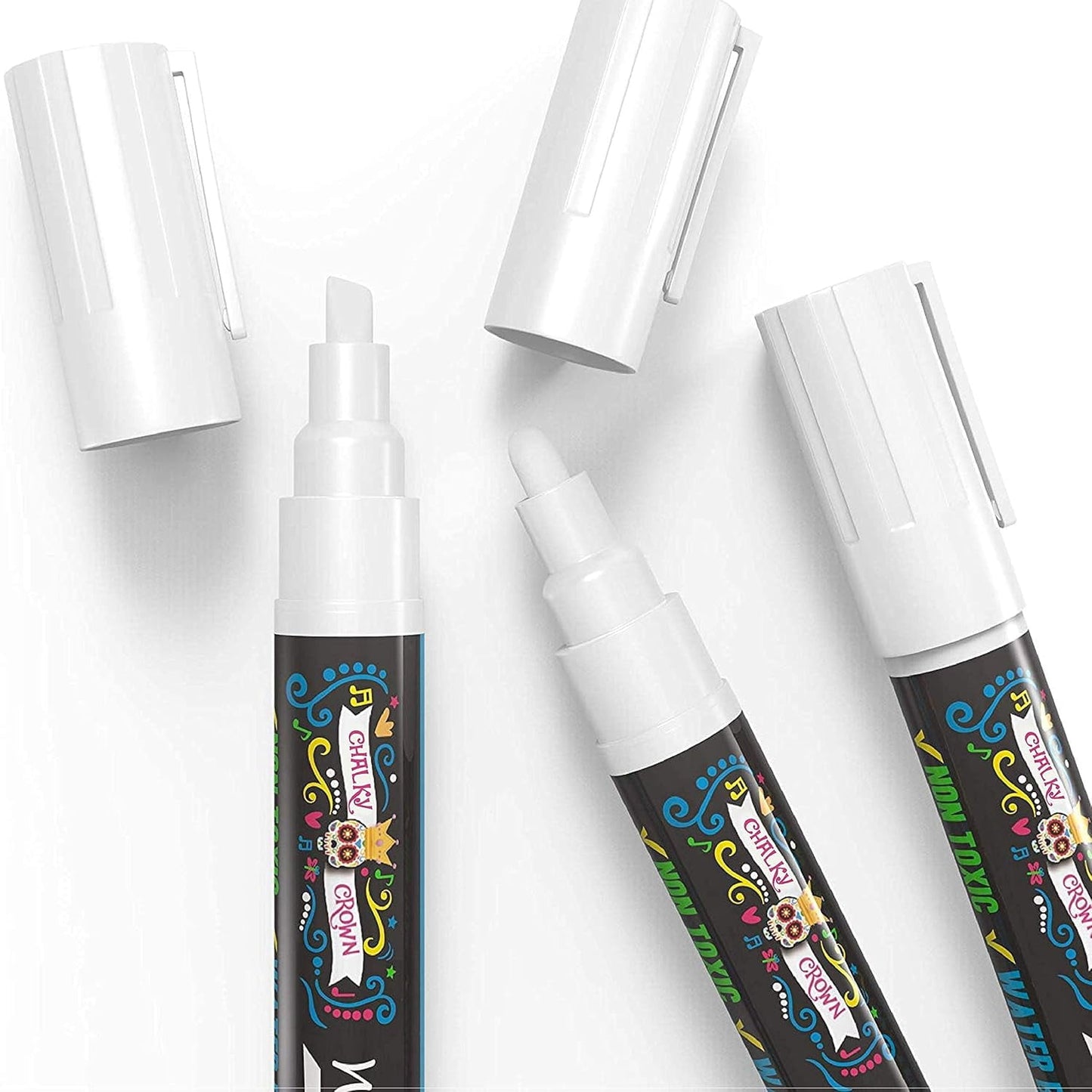 Chalky Crown - Liquid Chalk Markers for Blackboards Sign Window 6mm Rev Tip - White, 10 Packs