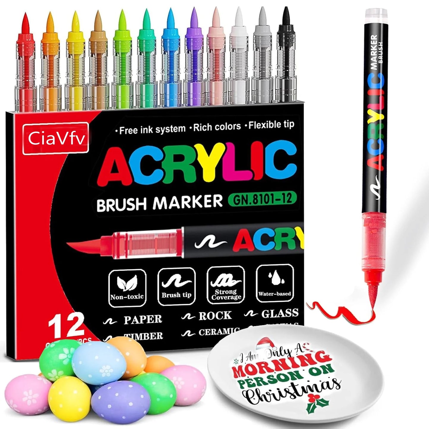 Ceramic Pen 12 Color Permanent Markers Waterproof (1.0-6.0mm) Acrylic Pens Suitable for Glass Ceramic Canvas Stone Metal Easter Eggs