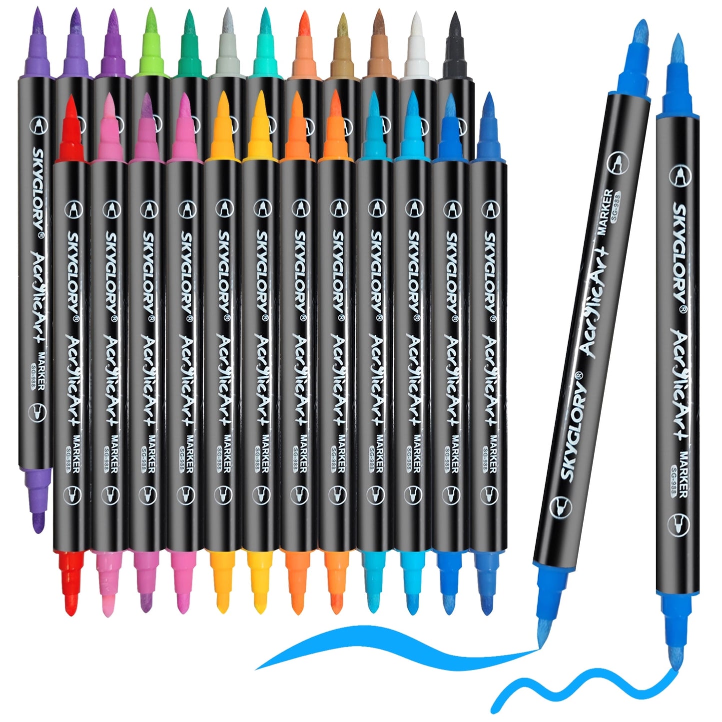 24 Colors Acrylic Paint Pens Paint Markers Set,Dual Tip Paint Markers With Medium Tip and Brush Tip for Rock Painting,Ceramic,Wood,Plastic,Calligraphy, Scrapbooking,Brush Lettering,DIY Crafts