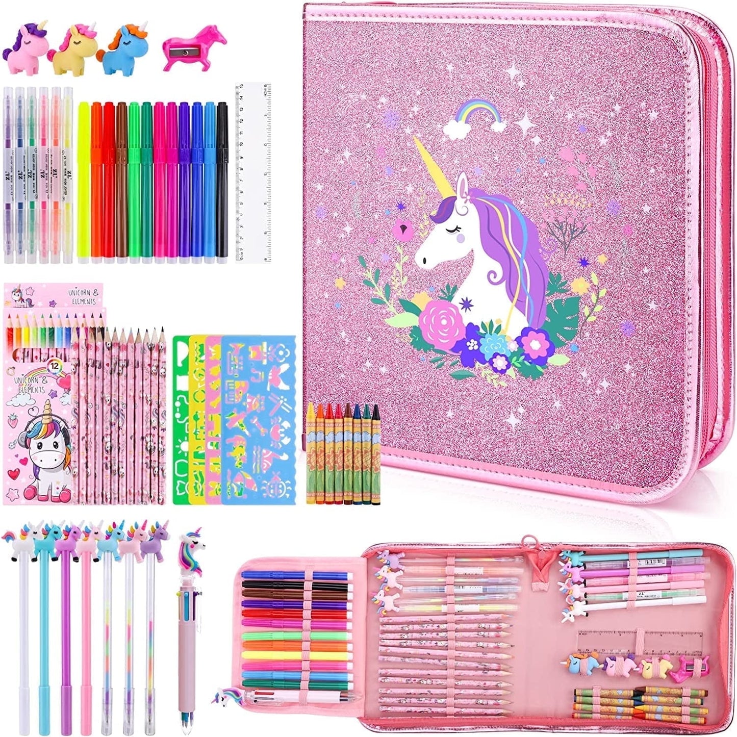 JYPS Mermaid Art Craft Kit for Kids, Glitter Fruit Scented Markers Set (56 Count)