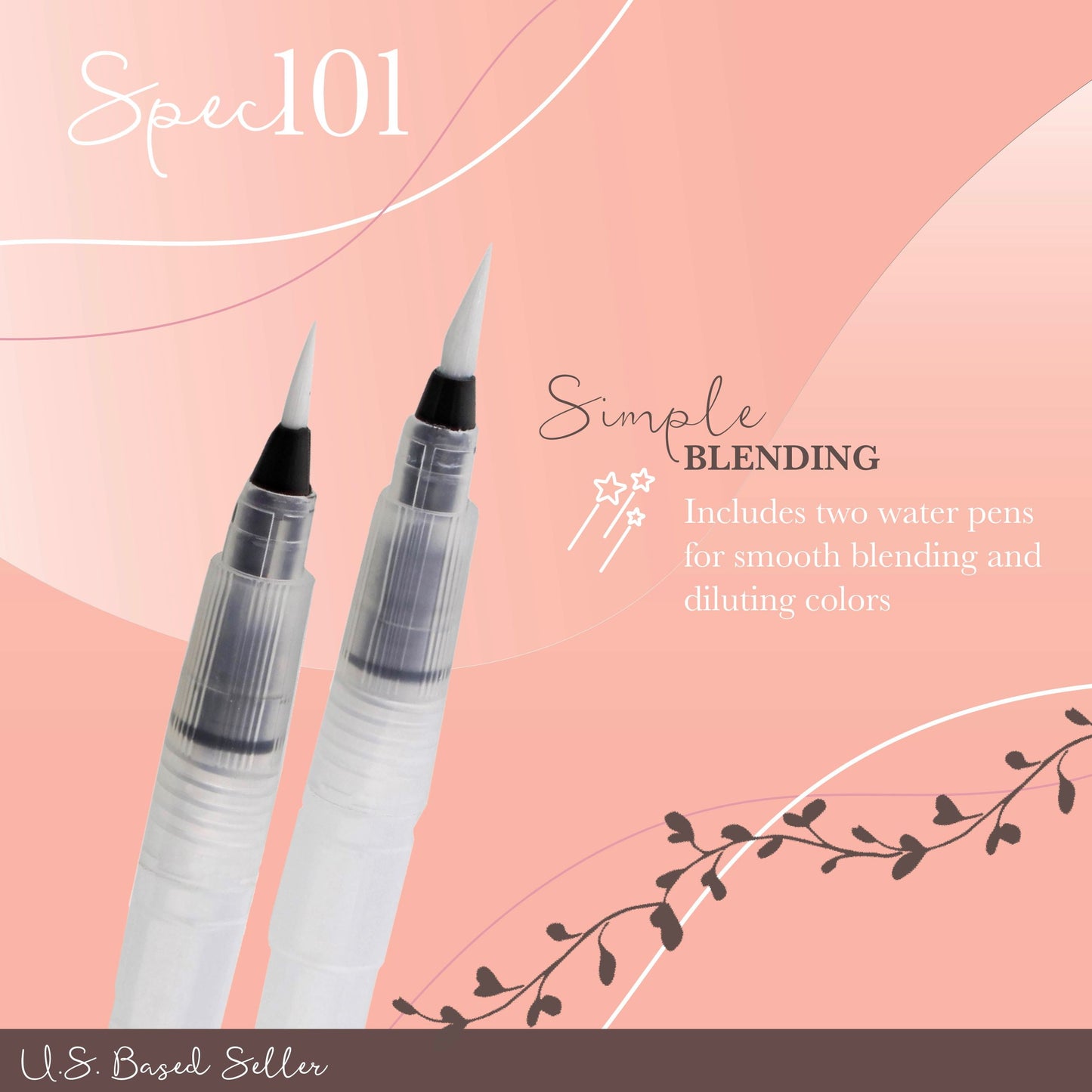 Spec101 Watercolor Pens Brush Set - 24 Watercolor Brush Markers and 2 Blend Pens