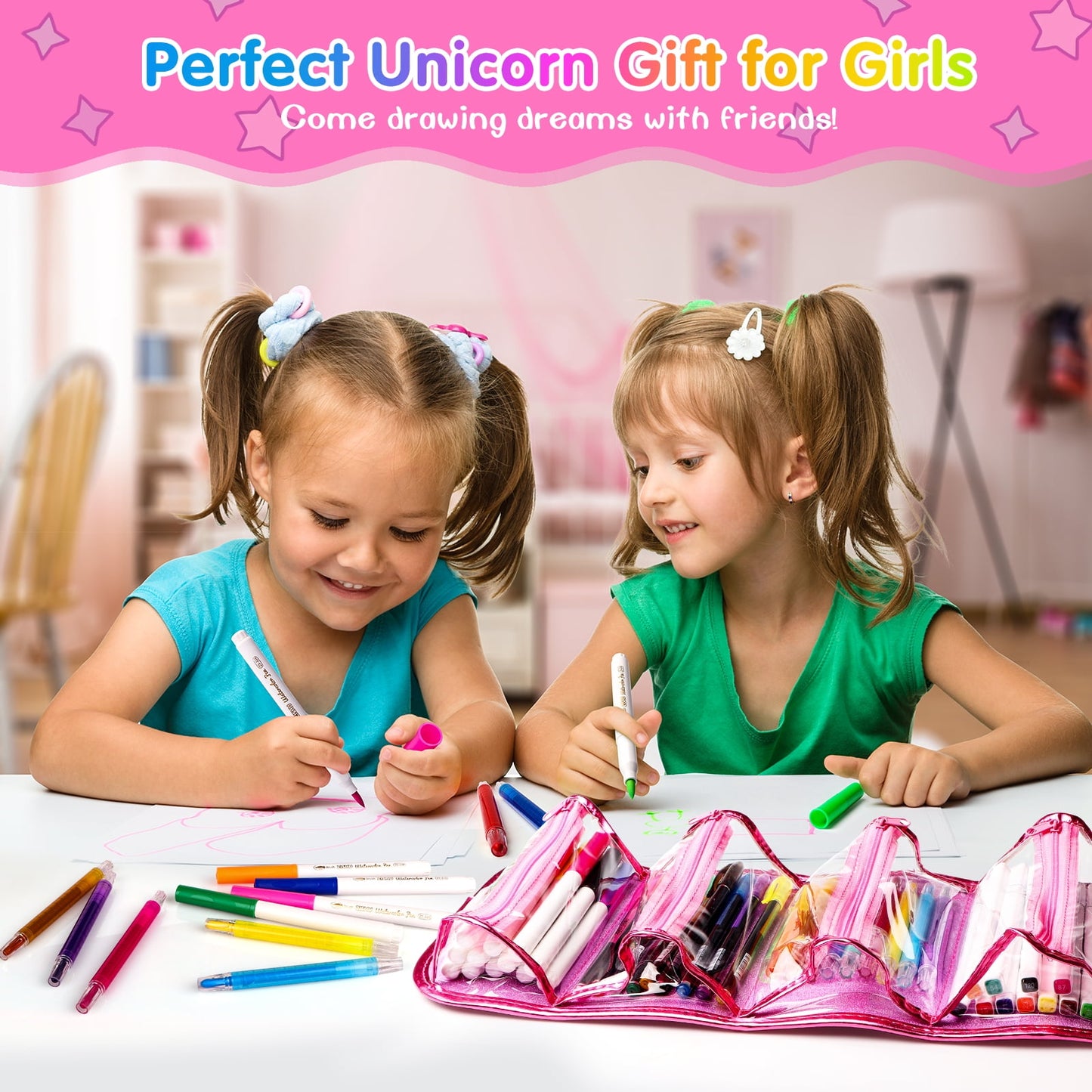 Huge Wave 45 Piece Fruit Scented Markers Set for Girls, with Unicorn Pencil Case, Art Supplies Birthday Gift for Kids Ages 4-9 Years Olds