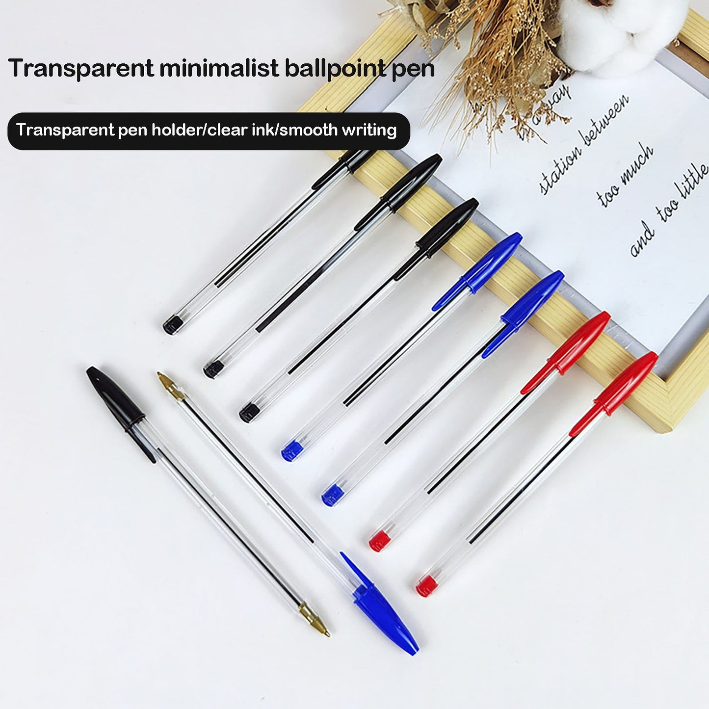 12-Pack Ballpoint Pens Red, Black & Blue Ink (1ml)Tri-Color Ballpoint Pens Set Multi-Color Pens,Smooth Writing Point Pens Convenient Multi-Color Pens Journaling Fine Point Pens for Home(Clear)