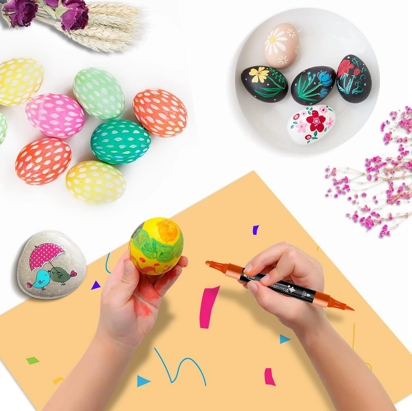 36 Count Acrylic Paint Markers Set with Dual Tip, Acrylic Paint Pens for Rock Painting, Ceramic, Wood, Canvas, Plastic, Glass, Stone, Calligraphy, Card Making, DIY Crafts