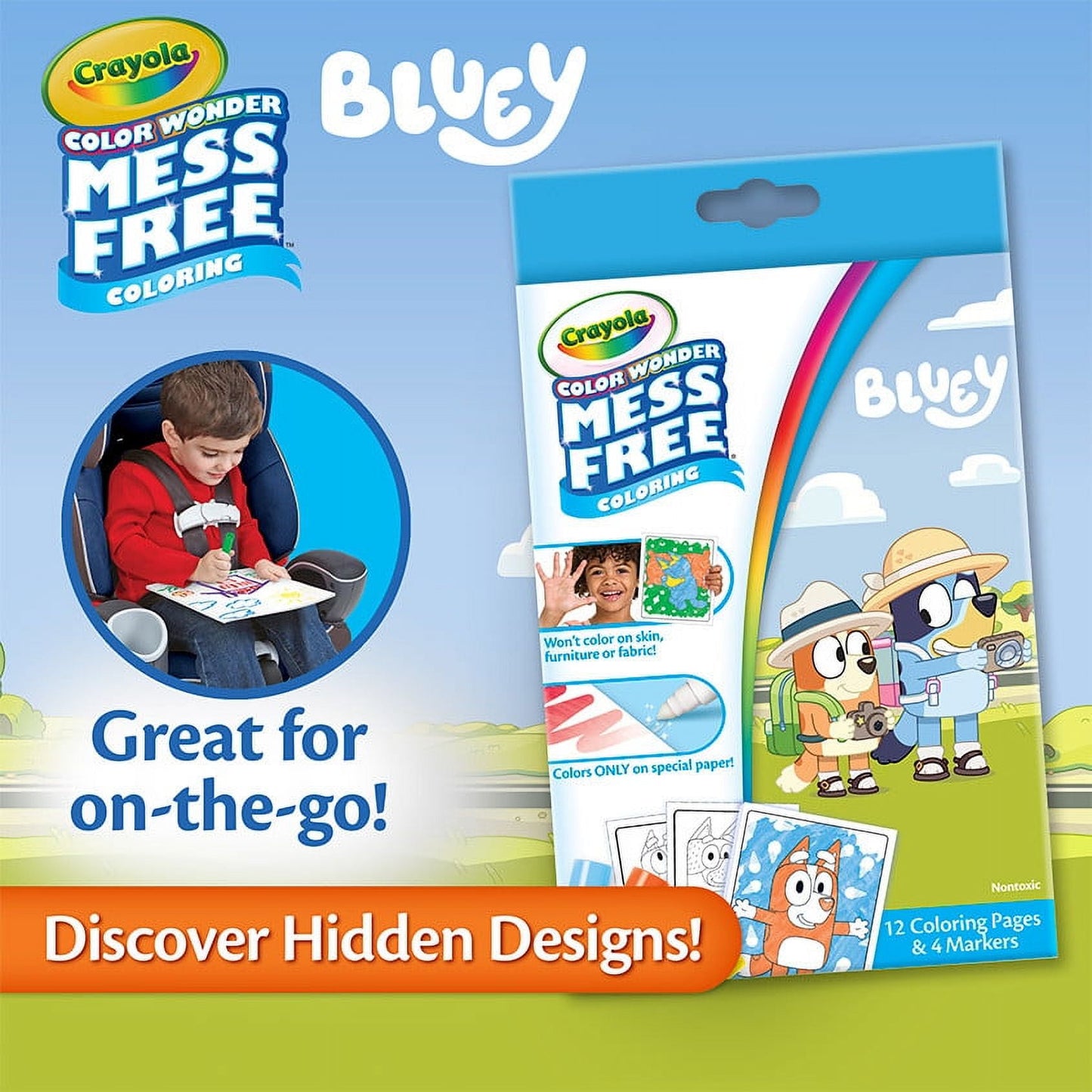 Crayola Bluey Color Wonder Mini Box Set, Toddler Craft, 12 Pgs & 4 Mess Free Markers, Bluey Gift for Girls & Boys, 3+
