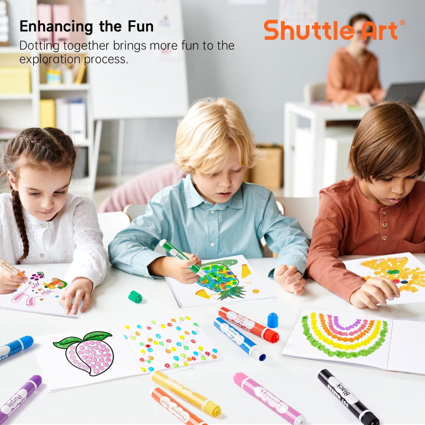 Shuttle Art Washable Dot Markers 26 Colors with Free Activity Book, Fun Art Supplies, Non Toxic Water-Based Paint Daubers, Dot Art Markers