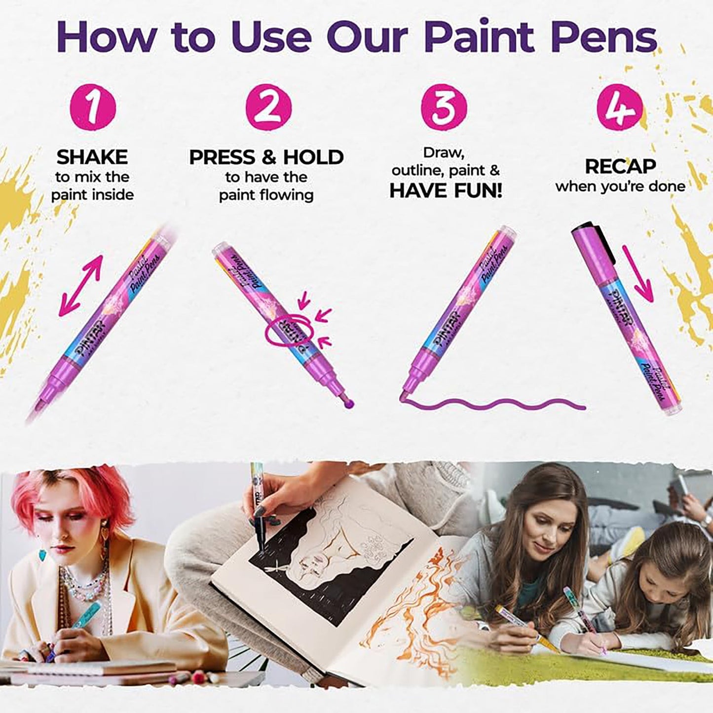 Pintar Art Pastel Acrylic Paint Pens, Medium Point Tip Brush Pens & Fabric Markers, 16 Count