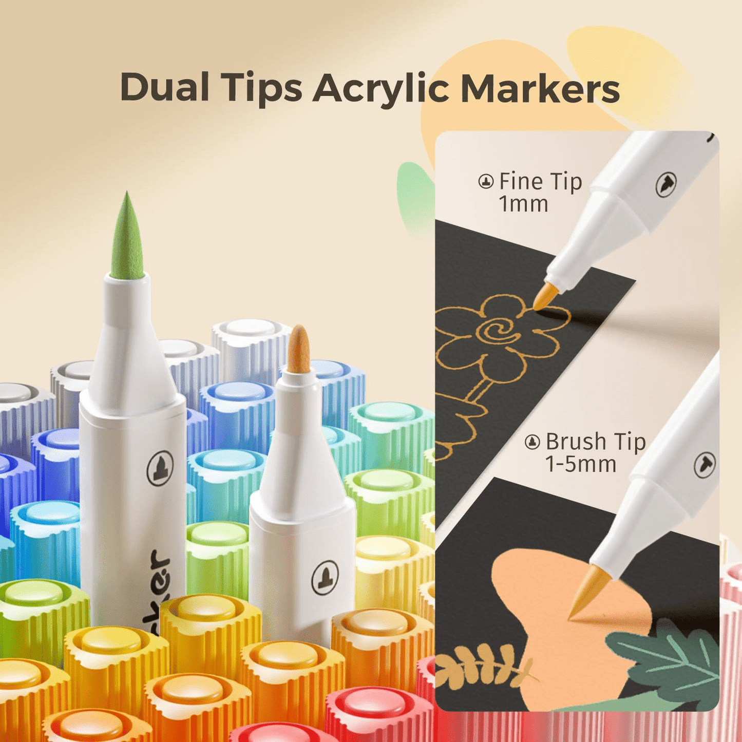 24 Colors Acrylic Paint Pens Markers,ASOVNXF Dual Tip Acrylic Paint Markers with Brush Tip and Fine Tip for Rock Painting,Wood,Canvas,Stone,Ceramic Surfaces,DIY Crafts Making Art Supplies