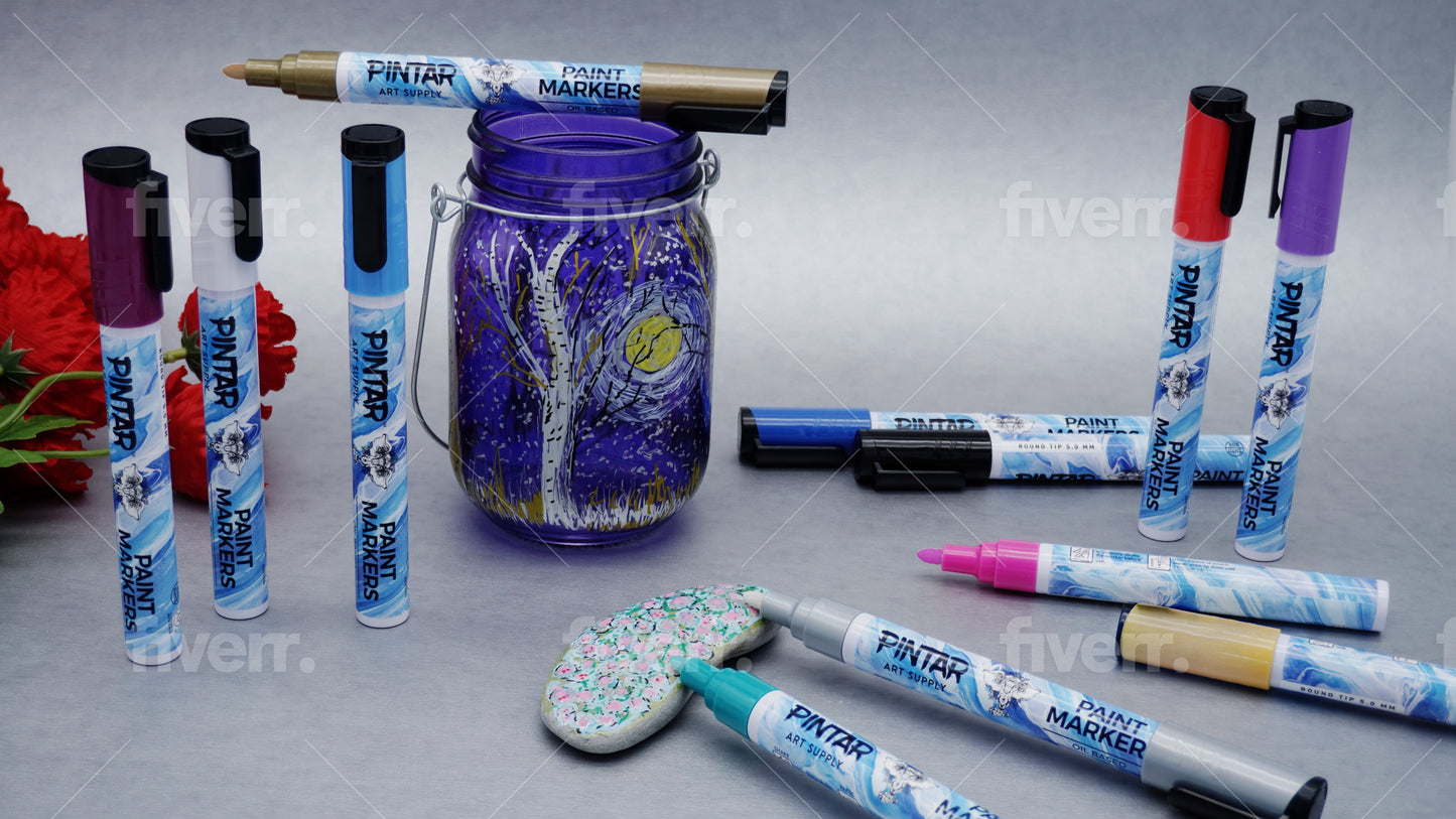 Pintar Art Premium Oil Paint Pens - (24-Pack) 20 Medium Tip(5mm) & 4 Fine Tip(1mm) Vibrant Colored Pens, DIY projects