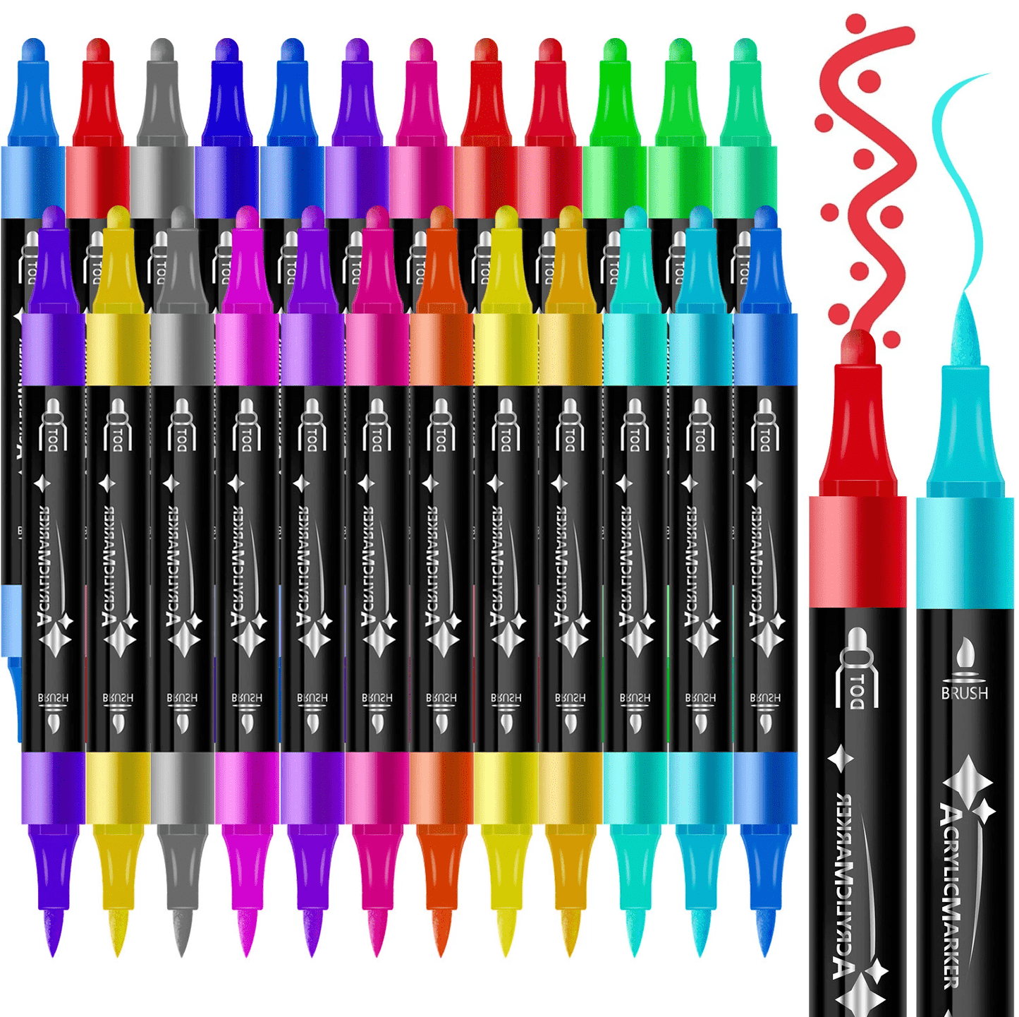 36 Count Acrylic Paint Markers Set with Dual Tip, Acrylic Paint Pens for Rock Painting, Ceramic, Wood, Canvas, Plastic, Glass, Stone, Calligraphy, Card Making, DIY Crafts