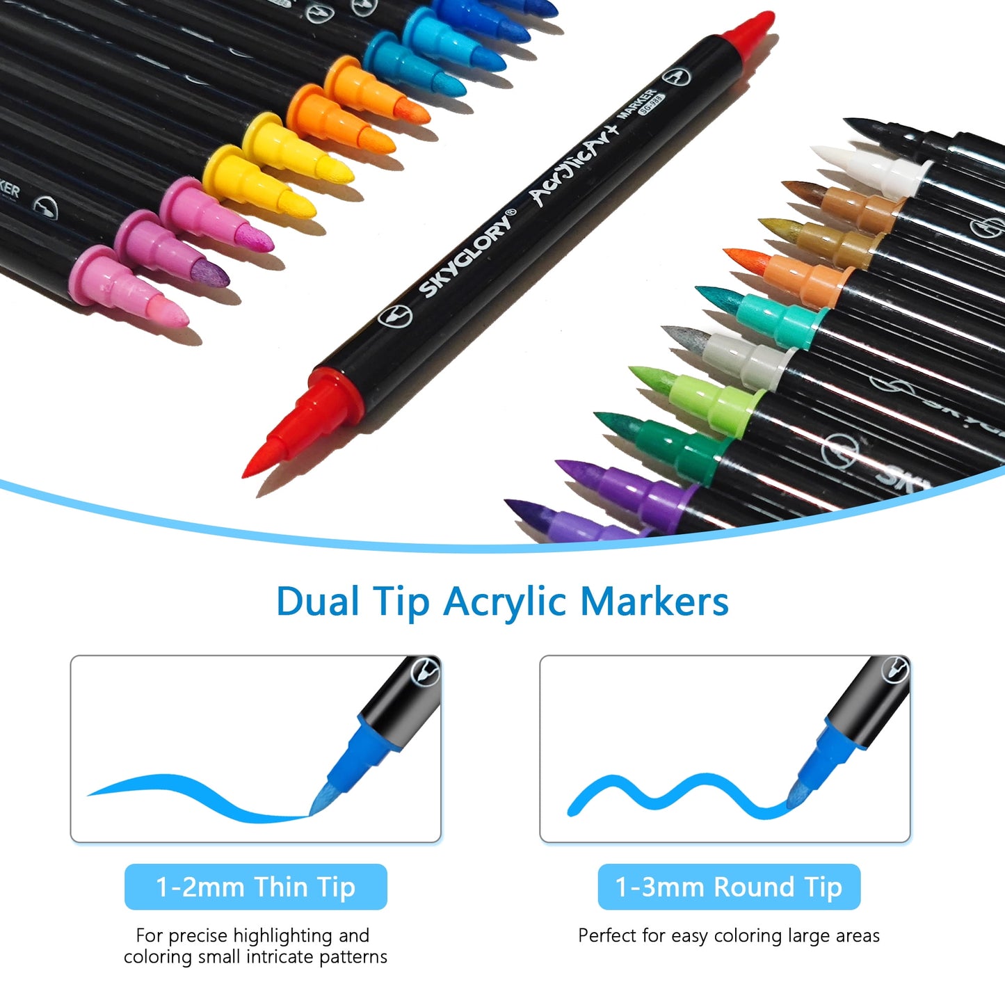24 Colors Acrylic Paint Pens Paint Markers Set,Dual Tip Paint Markers With Medium Tip and Brush Tip for Rock Painting,Ceramic,Wood,Plastic,Calligraphy, Scrapbooking,Brush Lettering,DIY Crafts