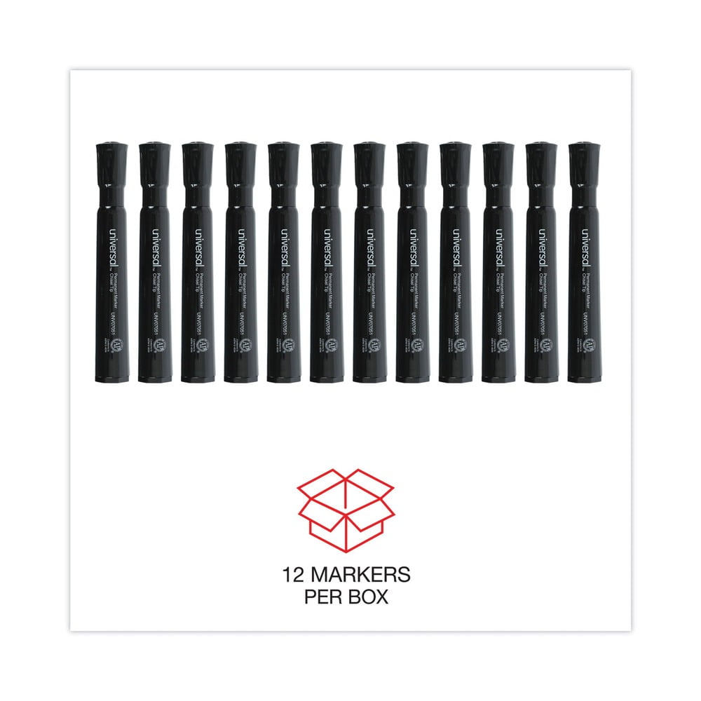 Universal Permanent Markers, Chisel Tip, Black, Dozen
