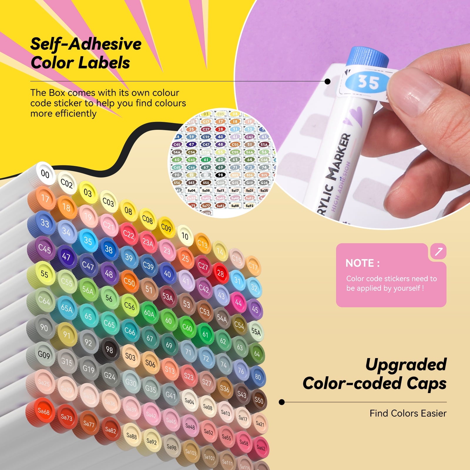 Arrtx 120 Anime Colors Acrylic Paint Markers, 1-6mm Brush Tip Water Based Acrylic Paint Pens for Drawing, Rock Painting