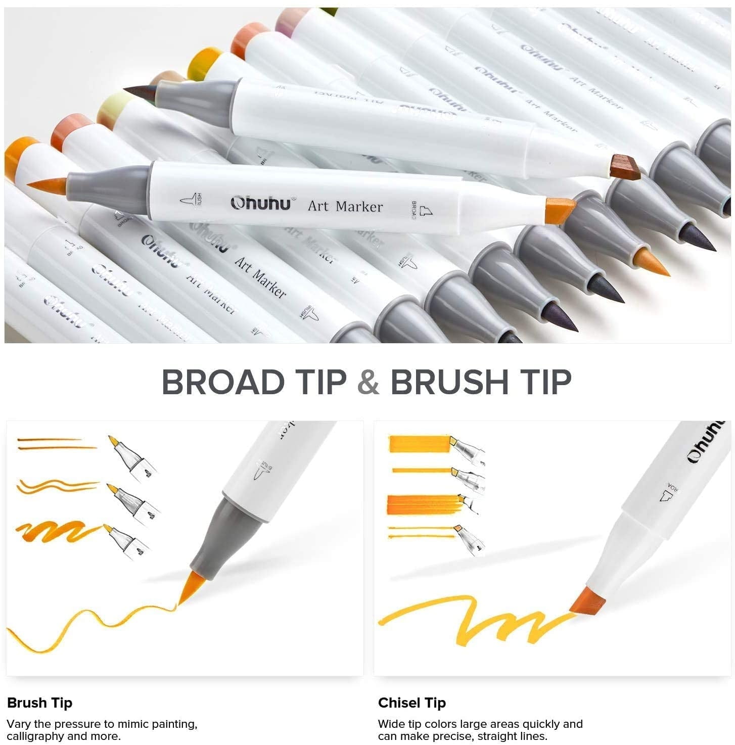 Ohuhu Alcohol Markers 24 Skin Tone Set, Chisel & Brush Tips, Honolulu Series, Refillable for Artists & Coloring