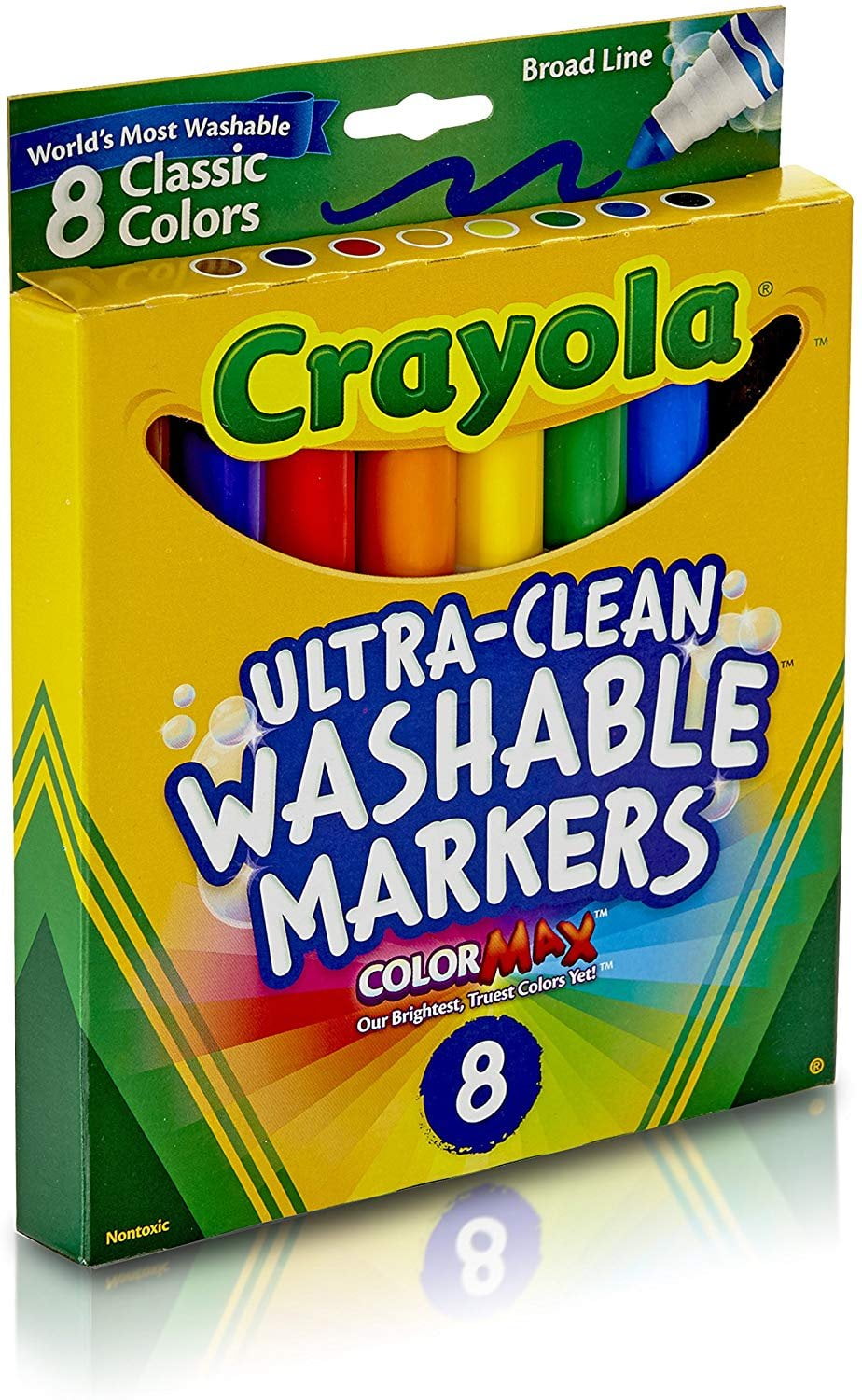 Crayola Washable Markers, Broad Point, Classic Colors, 8/Pack 58-7808
