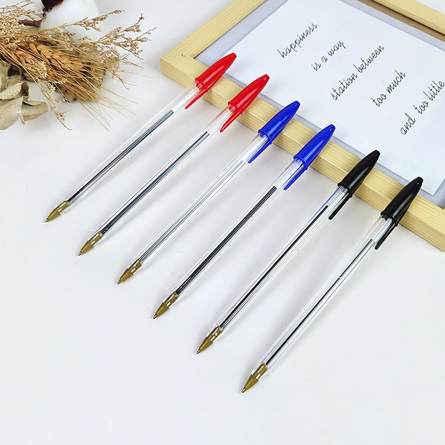 12-Pack Ballpoint Pens Red, Black & Blue Ink (1ml)Tri-Color Ballpoint Pens Set Multi-Color Pens,Smooth Writing Point Pens Convenient Multi-Color Pens Journaling Fine Point Pens for Home(Clear)