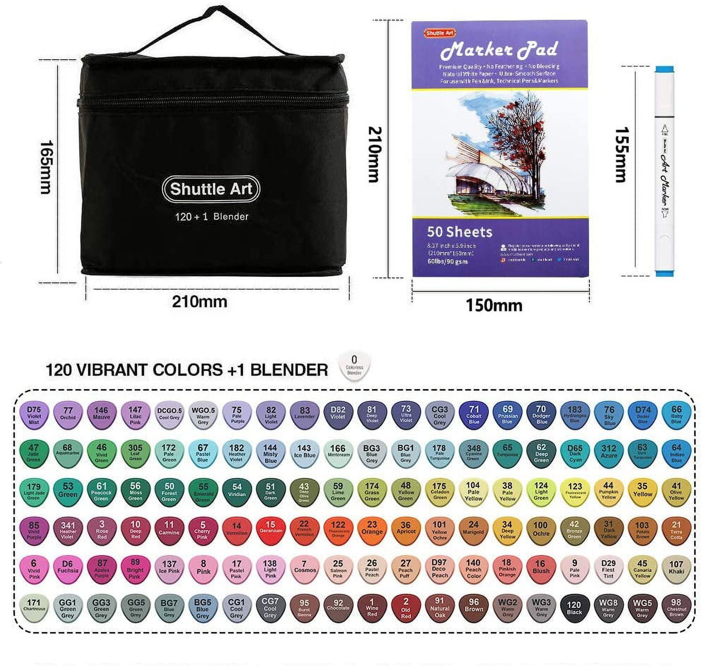 Shuttle Art Non-Toxic Art Markers, Broad-Point, Multicolor, 121 Count Pack
