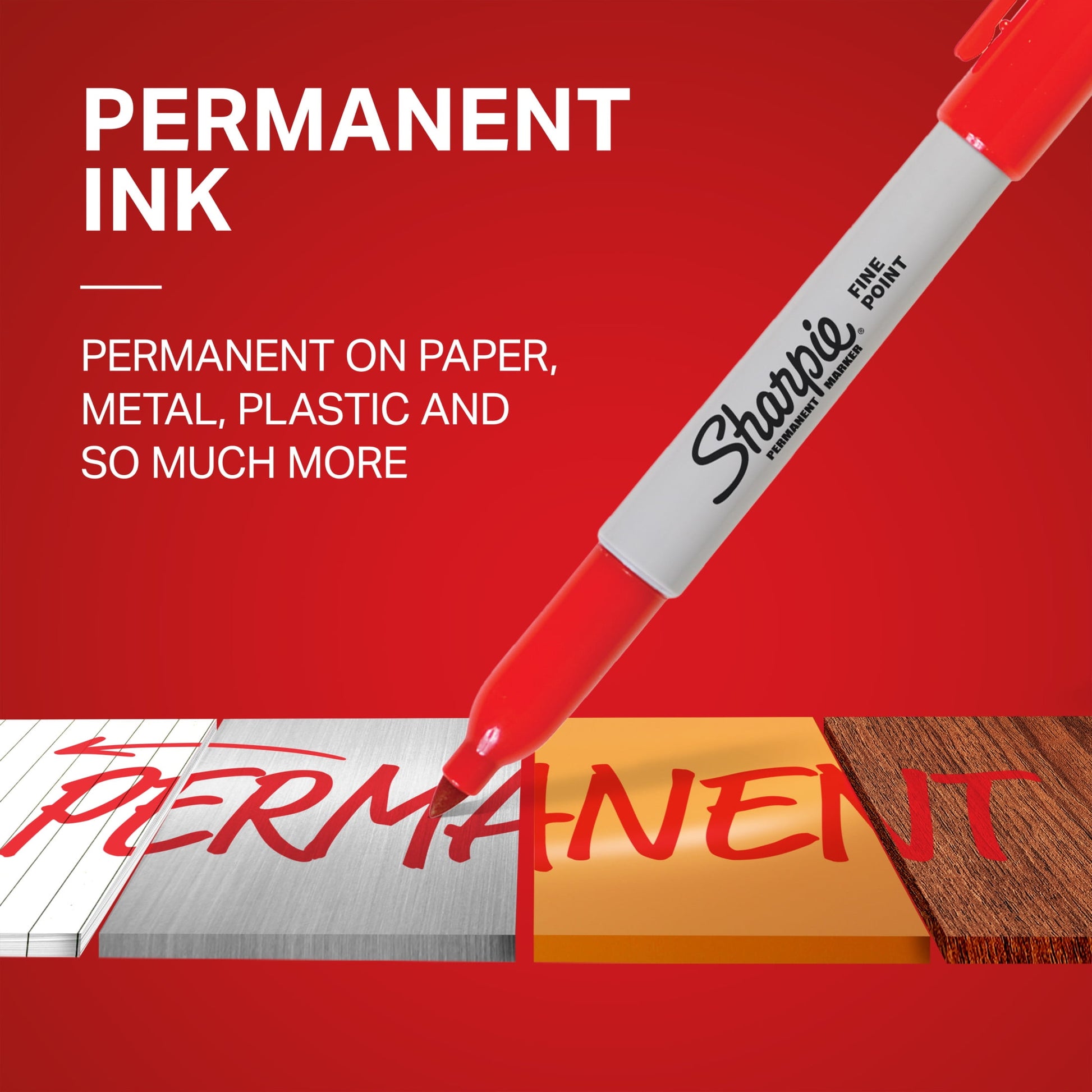 Sharpie Permanent Markers, Fine Point, Red, 12 Count