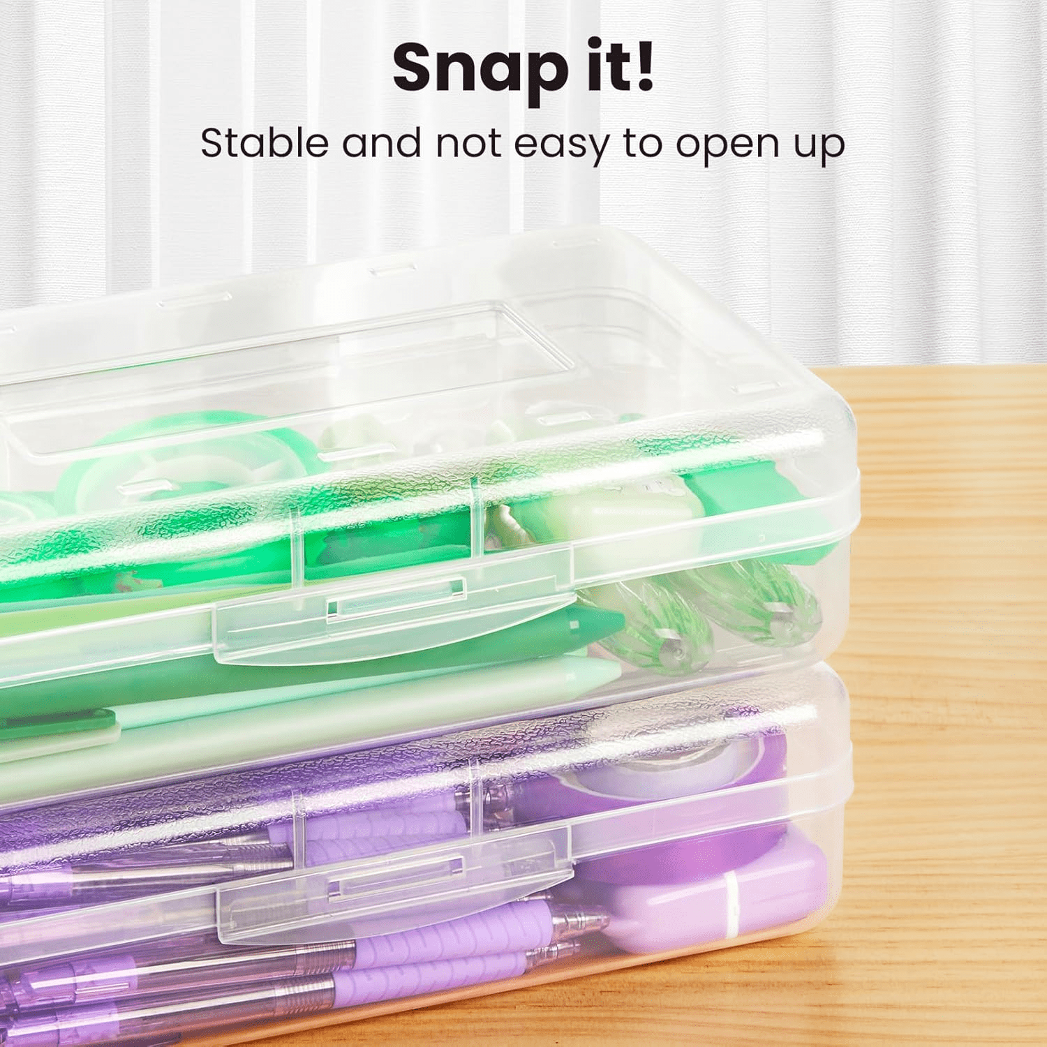 Meitianfacai 1PC Pencil Case, Large Capacity Hard Pencil Box, Clear Crayon Box Marker Pen Organizer, Plastic Storage Container with Snap Lid, Stackable Art Supply Bead Craft Organizer（Clear）