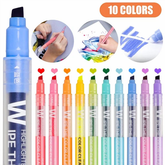 10Pcs Erasable Highlighters Multifunction Fluorescent Marker Pen For Whiteboard