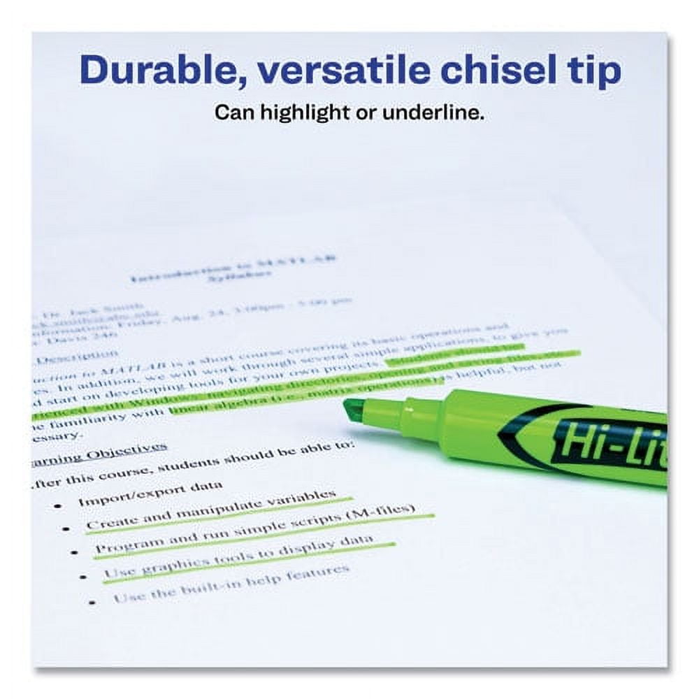 2Pc Avery HI-LITER Desk-Style Highlighters, Fluorescent Green Ink, Chisel Tip, Green/Black Barrel, Dozen (24020)