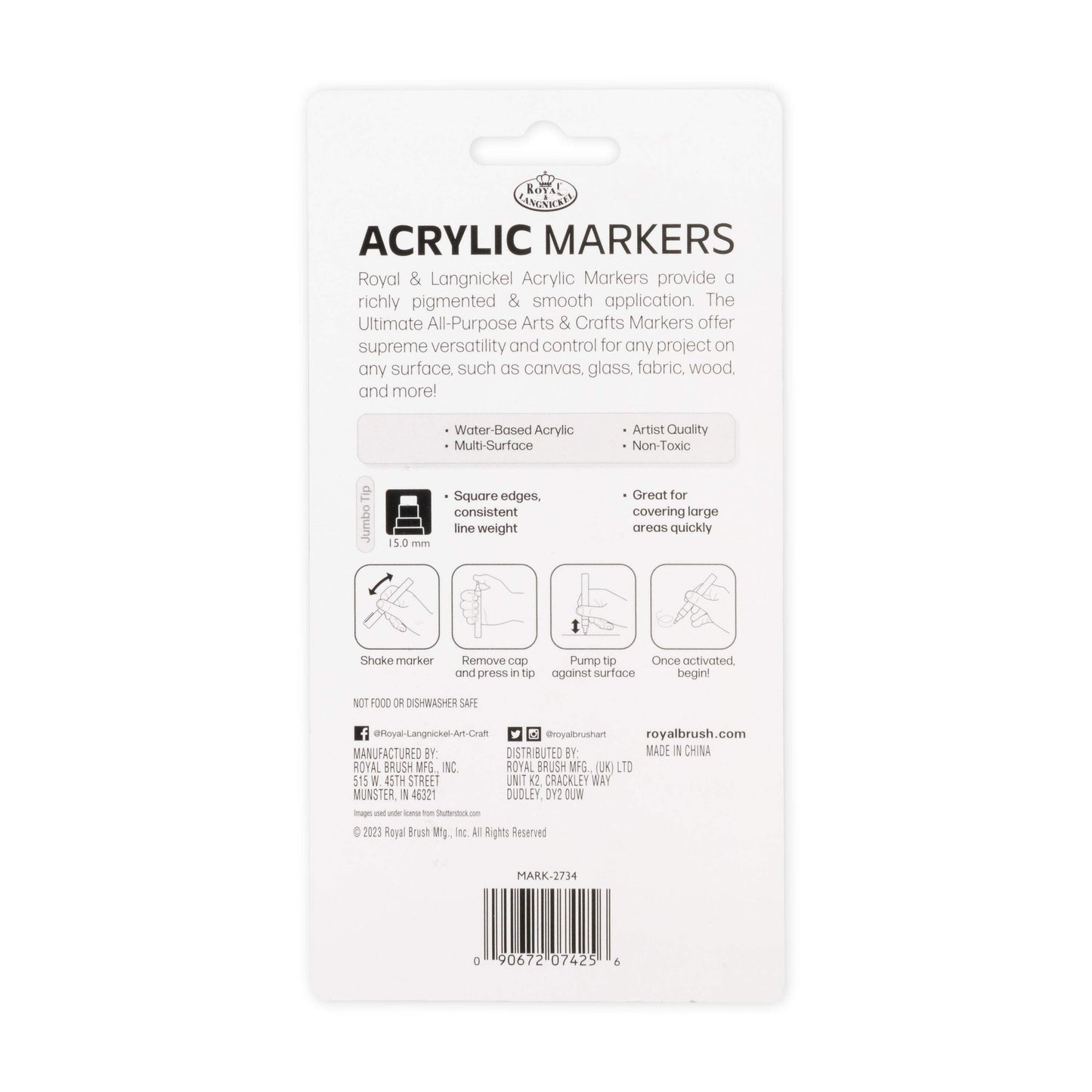 Royal & Langnickel 2 Piece Acrylic 15mm Black/White Markers