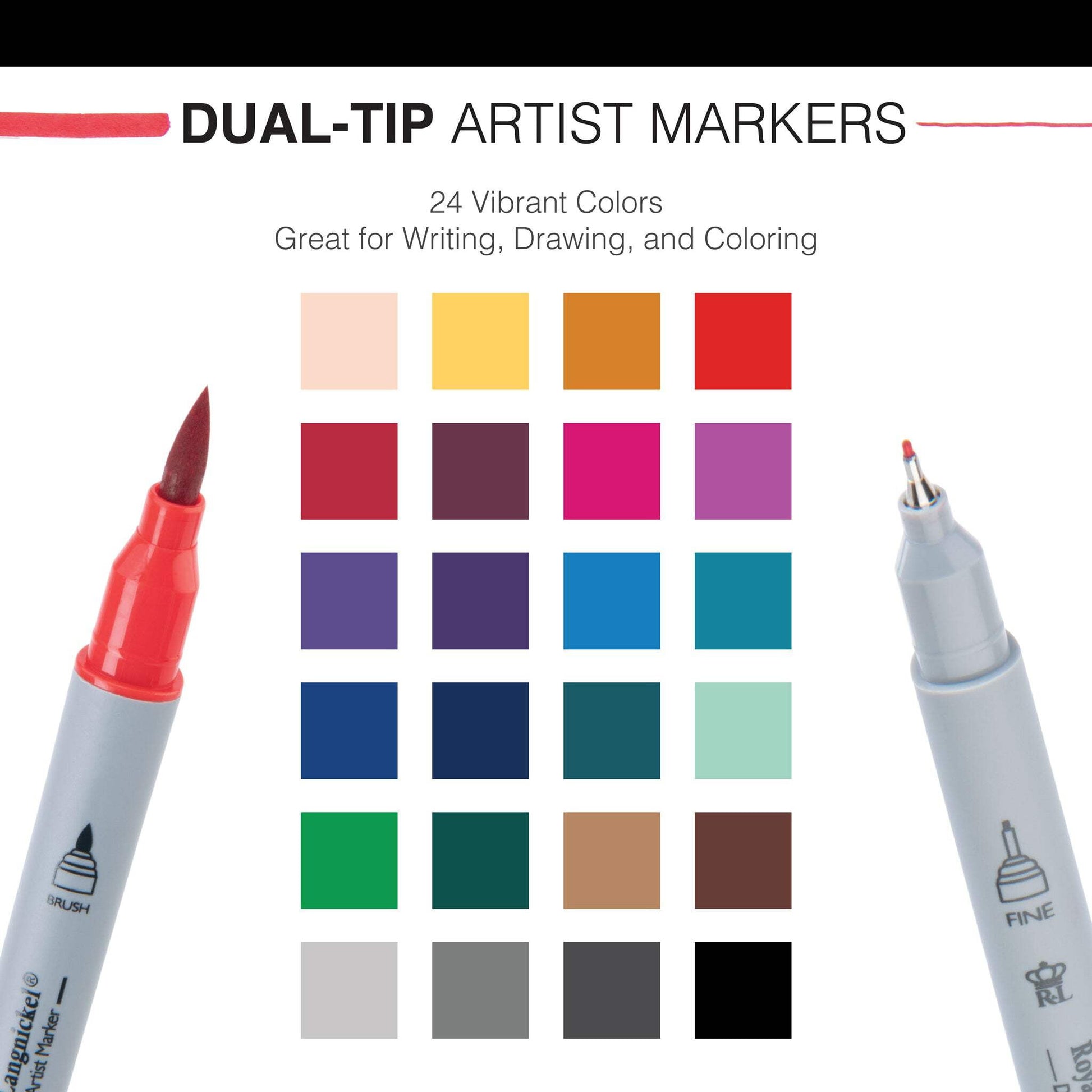Royal & Langnickel 24pc Fineliner and Brush Dual-Tip Artist Markers