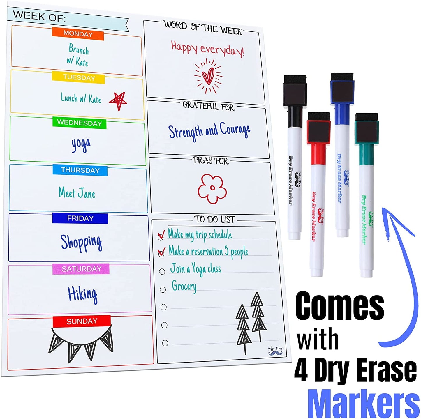 Mr. Pen- Magnetic Dry Erase Weekly Calendar for Fridge, 14.7 x 11.8", Weekly Dry Erase Board
