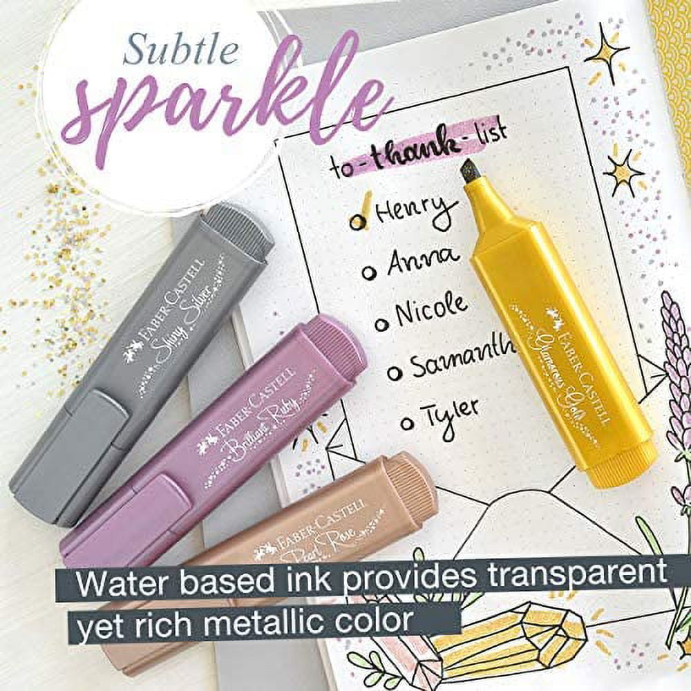 Faber-Castell Metallic Highlighter Set - Assortment of 8 Subtle Glitter Highlighter Markers - Note Taking and Journaling Supplies