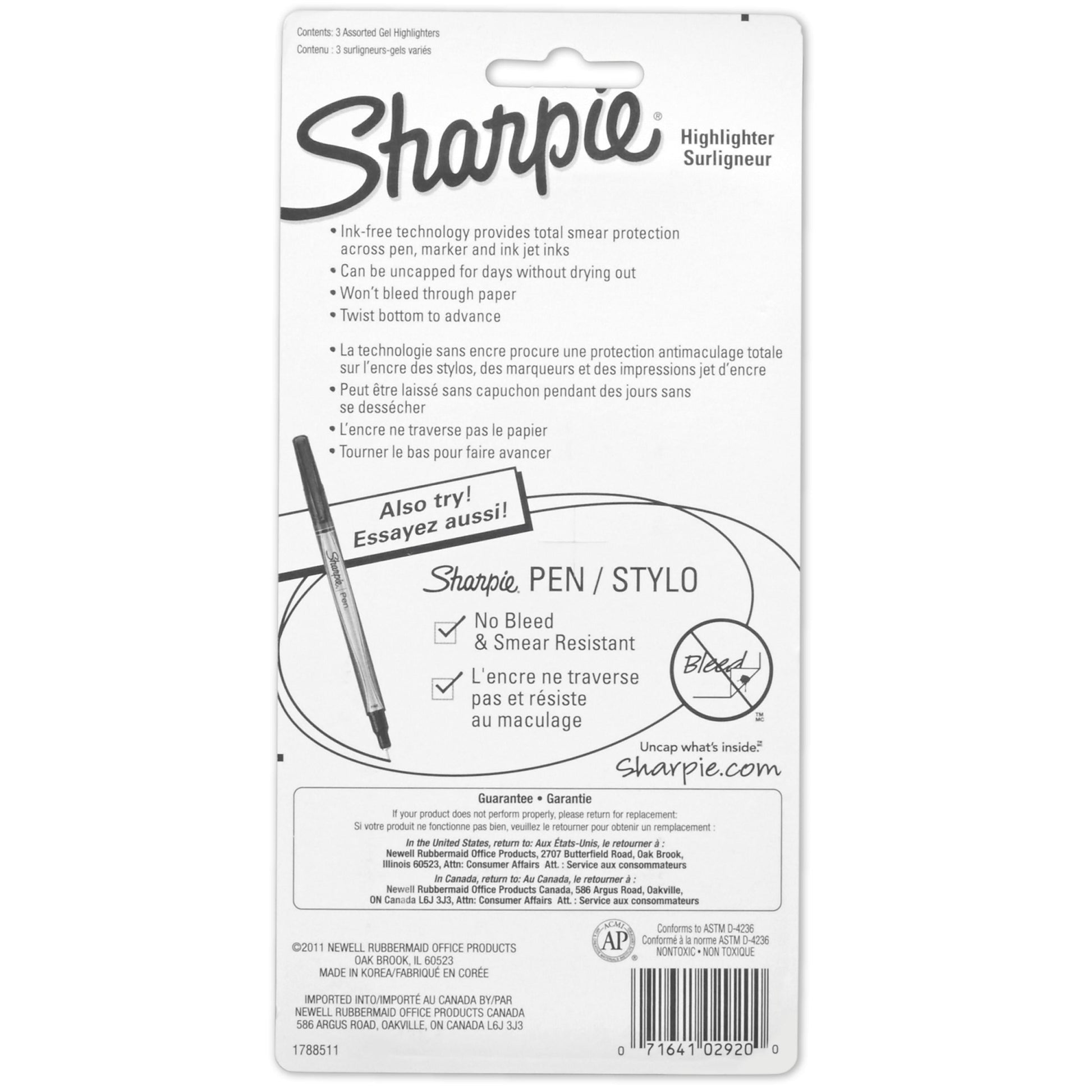 Sharpie Gel Highlighters, Bullet Tip, Assorted Colors, 3 Count