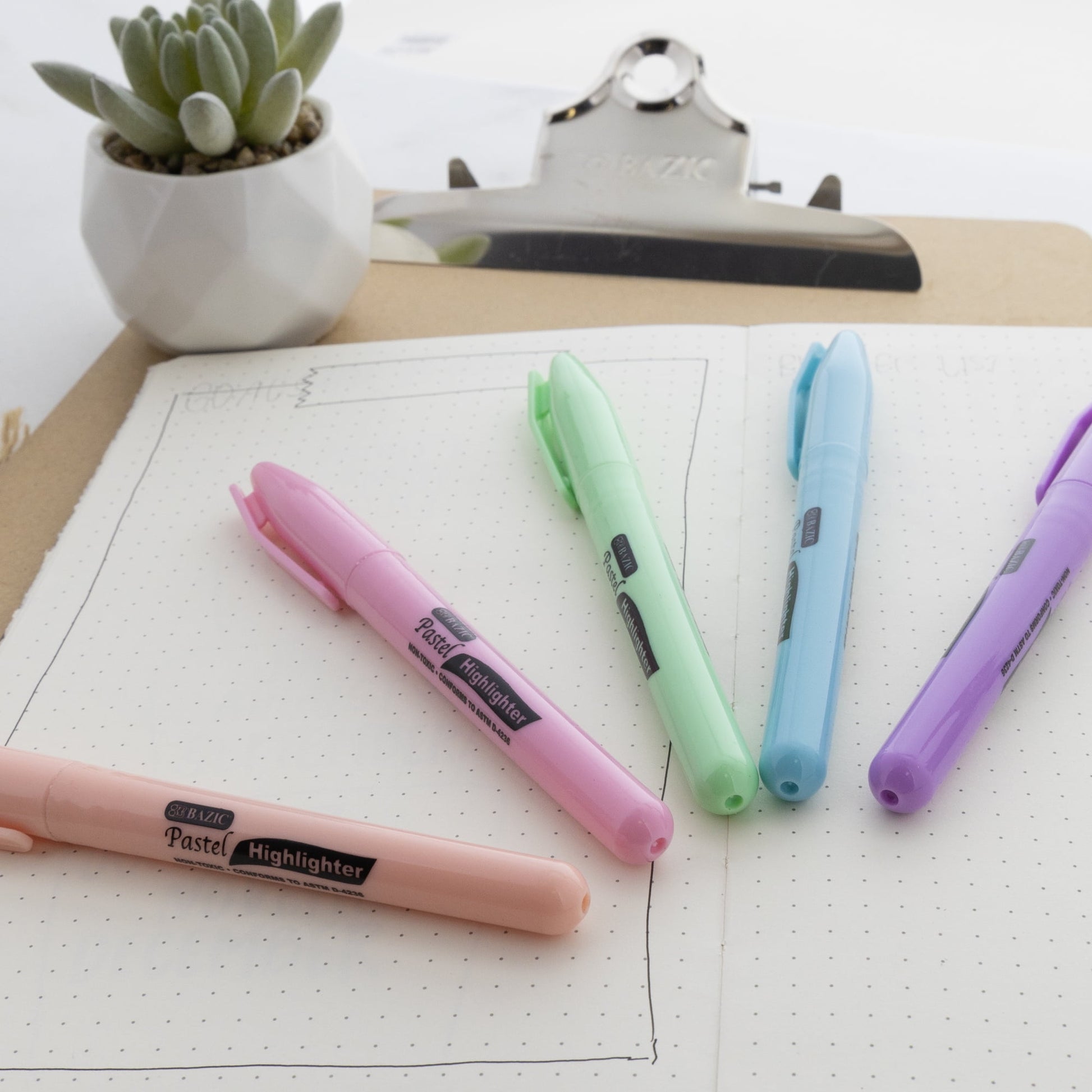 BAZIC Pastel Highlighter Assorted Color Pen Style, Chisel Tip Broad Fine Line Highlighters (5/Pack), 1-Pack